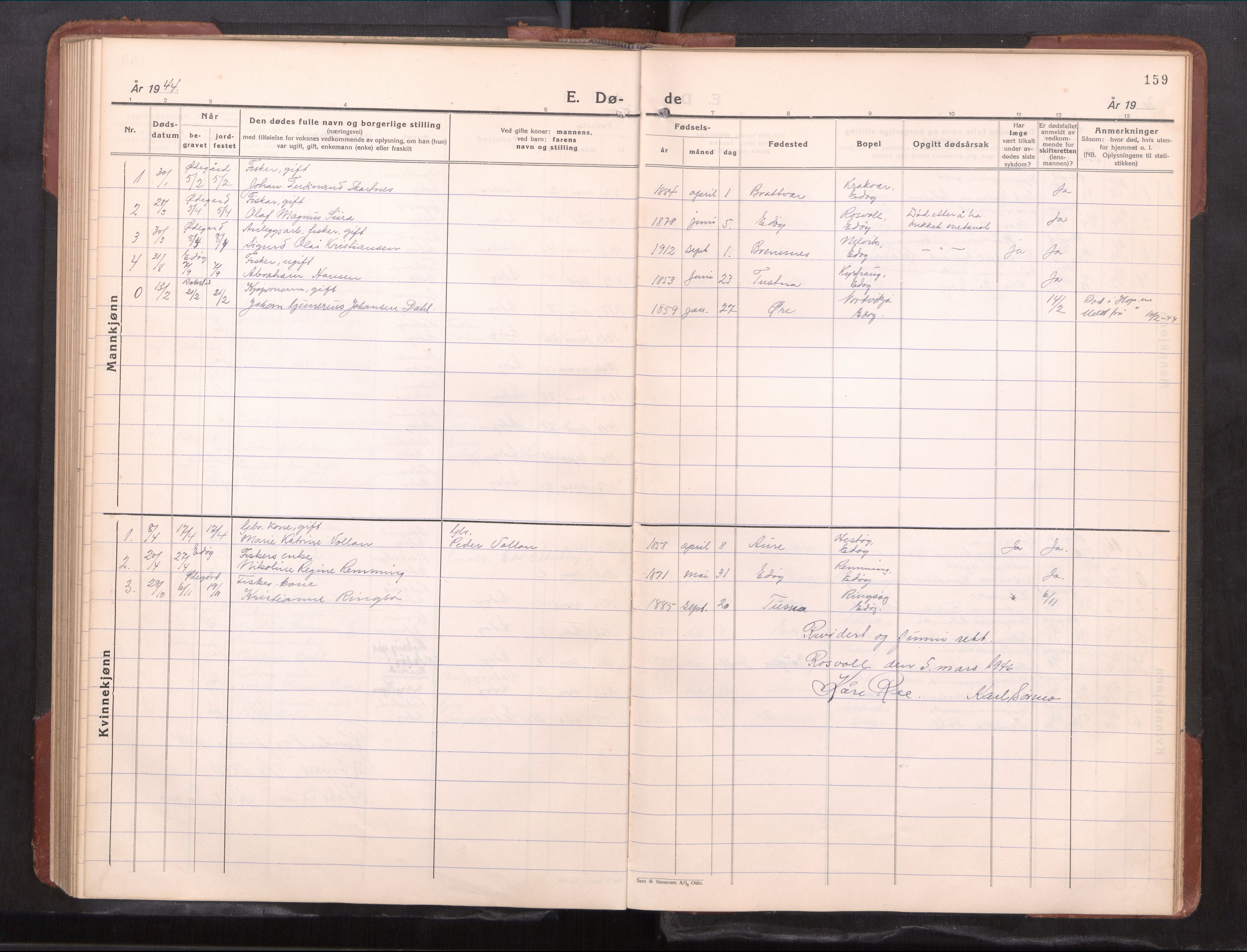 Ministerialprotokoller, klokkerbøker og fødselsregistre - Møre og Romsdal, AV/SAT-A-1454/581/L0944: Parish register (copy) no. 581---, 1932-1961, p. 159