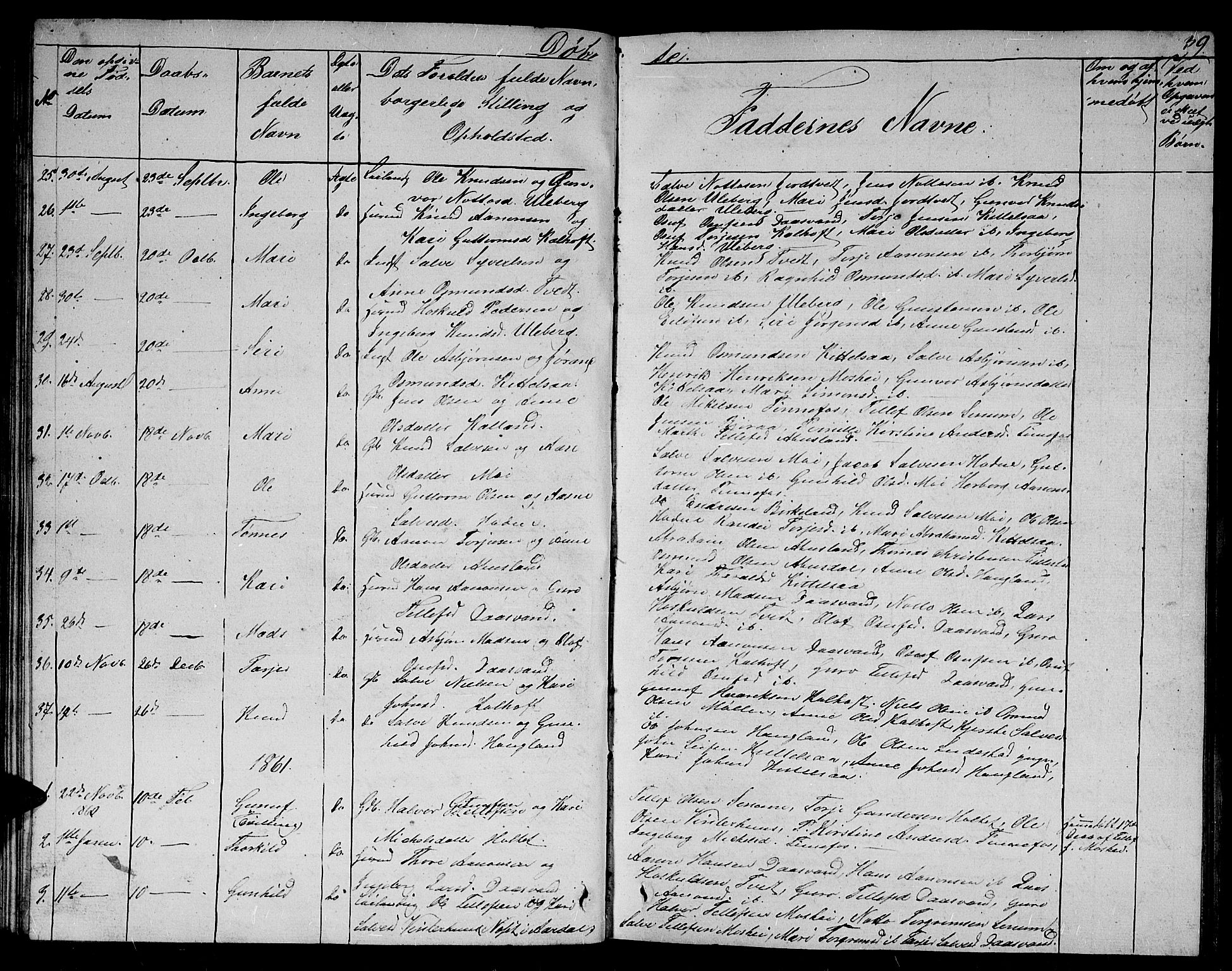 Evje sokneprestkontor, SAK/1111-0008/F/Fb/Fbb/L0001: Parish register (copy) no. B 1, 1849-1878, p. 39