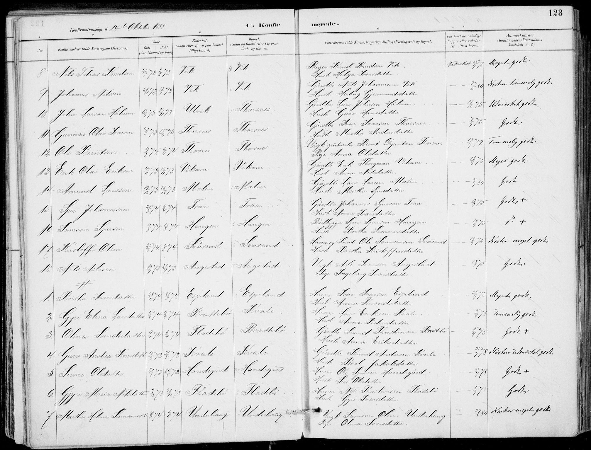 Strandebarm sokneprestembete, SAB/A-78401/H/Haa: Parish register (official) no. E  1, 1886-1908, p. 123