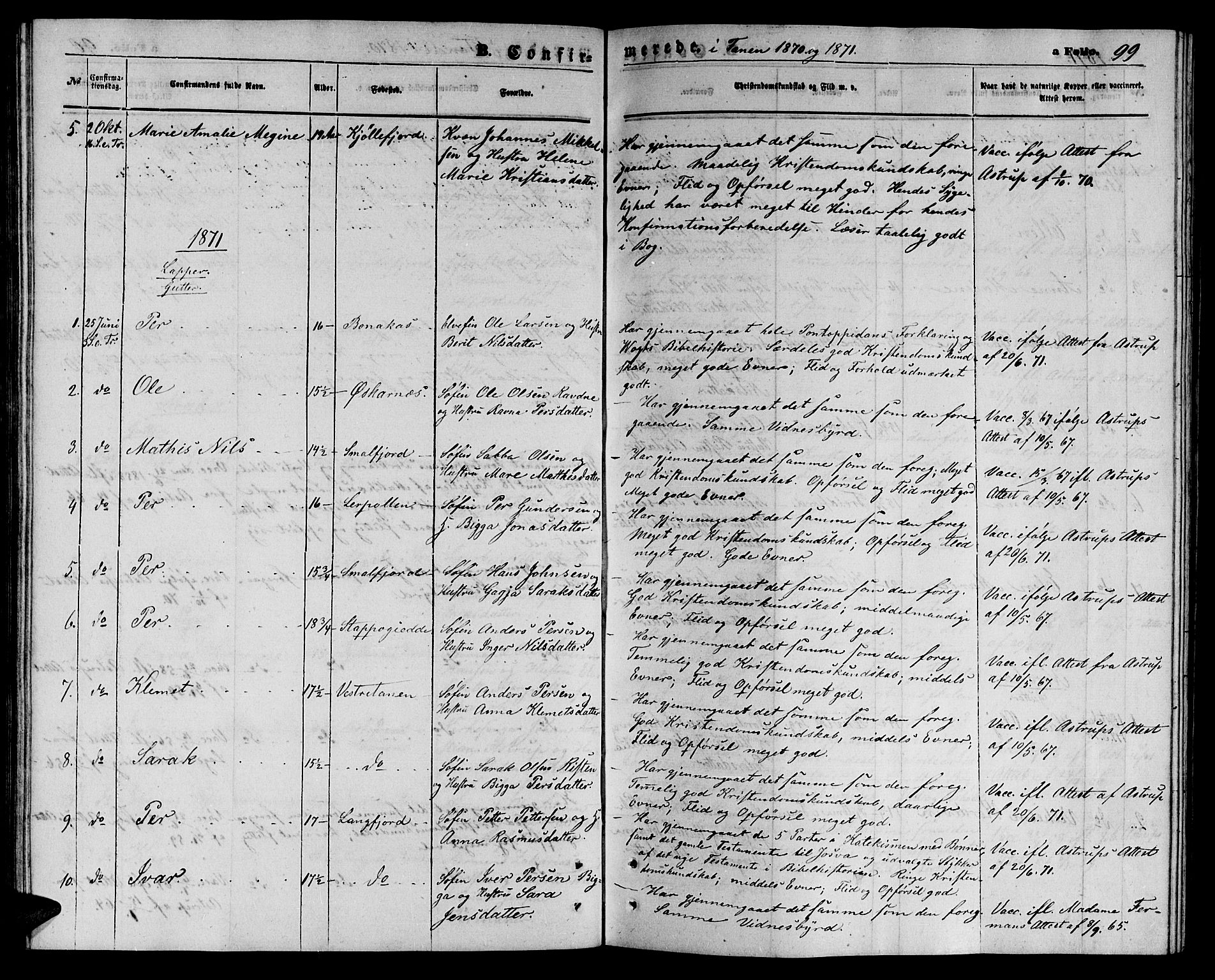 Tana sokneprestkontor, SATØ/S-1334/H/Hb/L0002klokker: Parish register (copy) no. 2 /1, 1866-1877, p. 99
