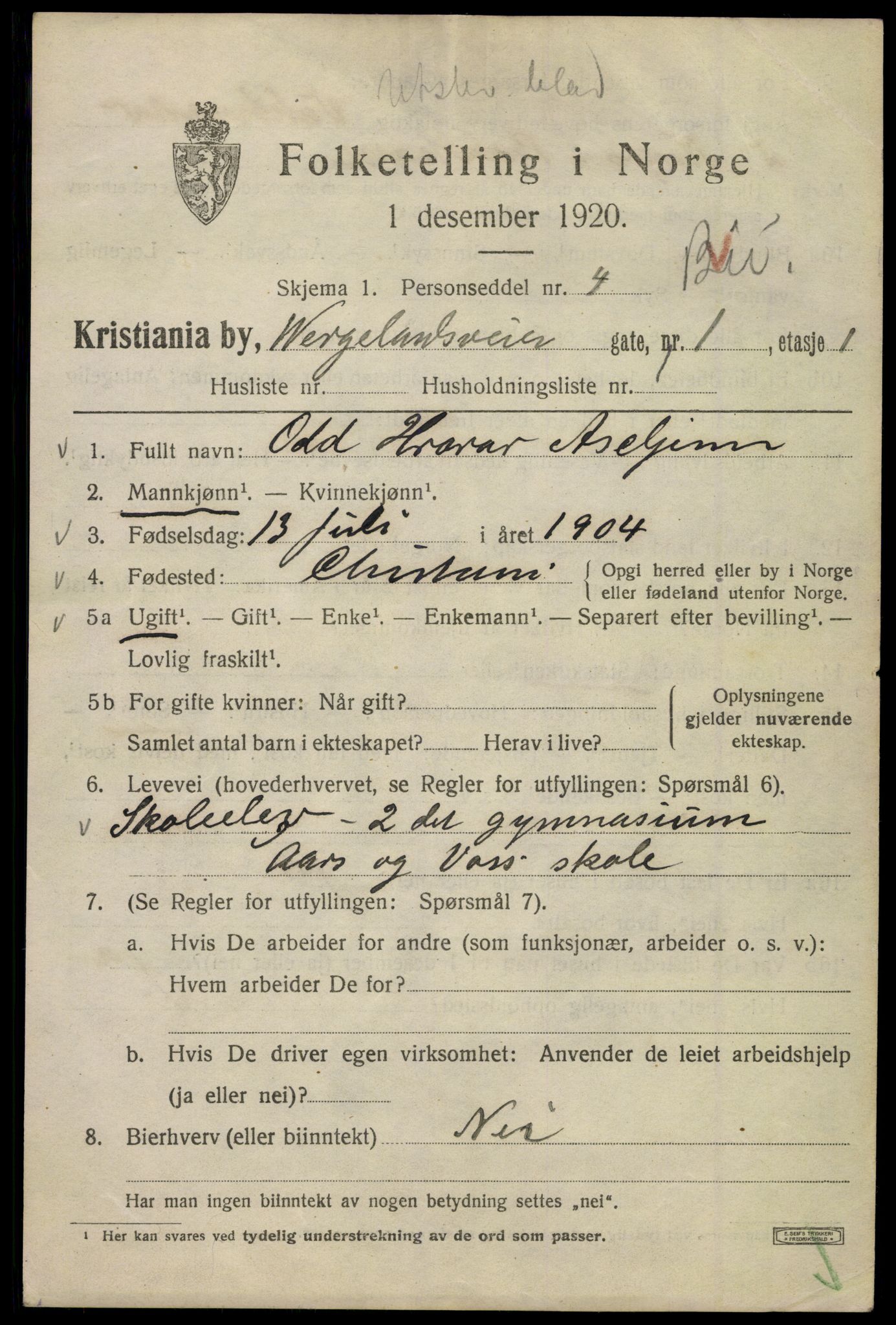 SAO, 1920 census for Kristiania, 1920, p. 650821