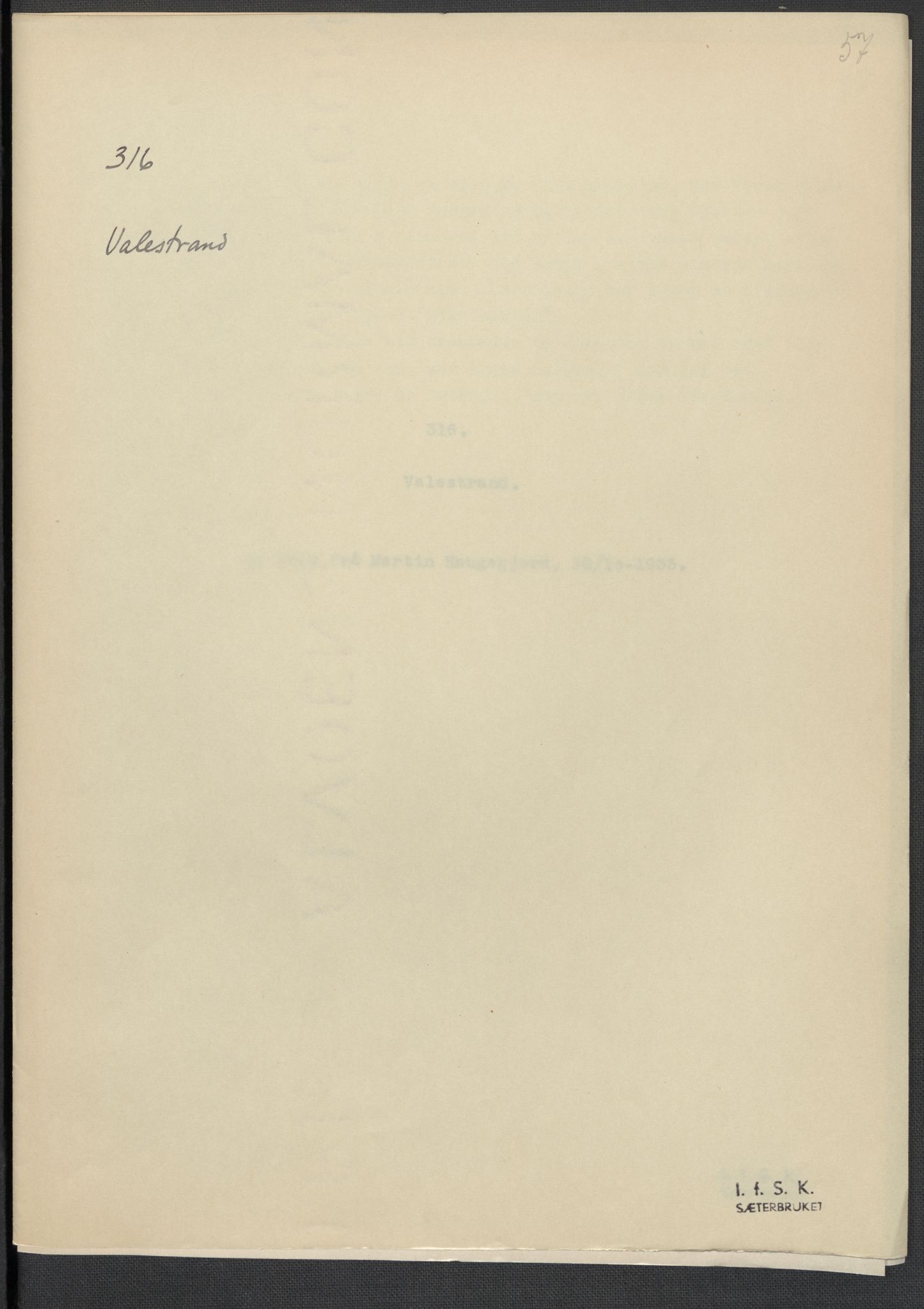 Instituttet for sammenlignende kulturforskning, RA/PA-0424/F/Fc/L0009/0003: Eske B9: / Hordaland (perm XXIV), 1933-1938, p. 57