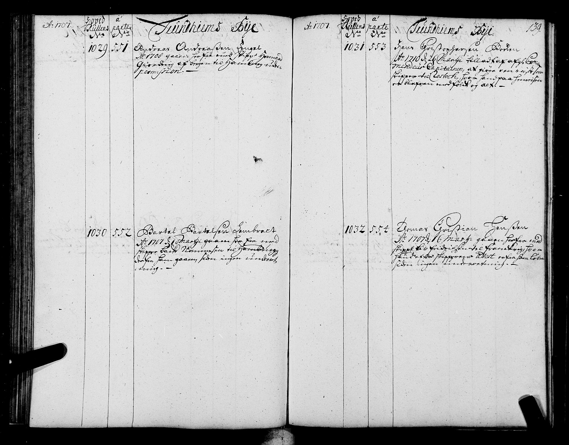 Sjøinnrulleringen - Trondhjemske distrikt, AV/SAT-A-5121/01/L0004: Ruller over sjøfolk i Trondhjem by, 1704-1710, p. 139