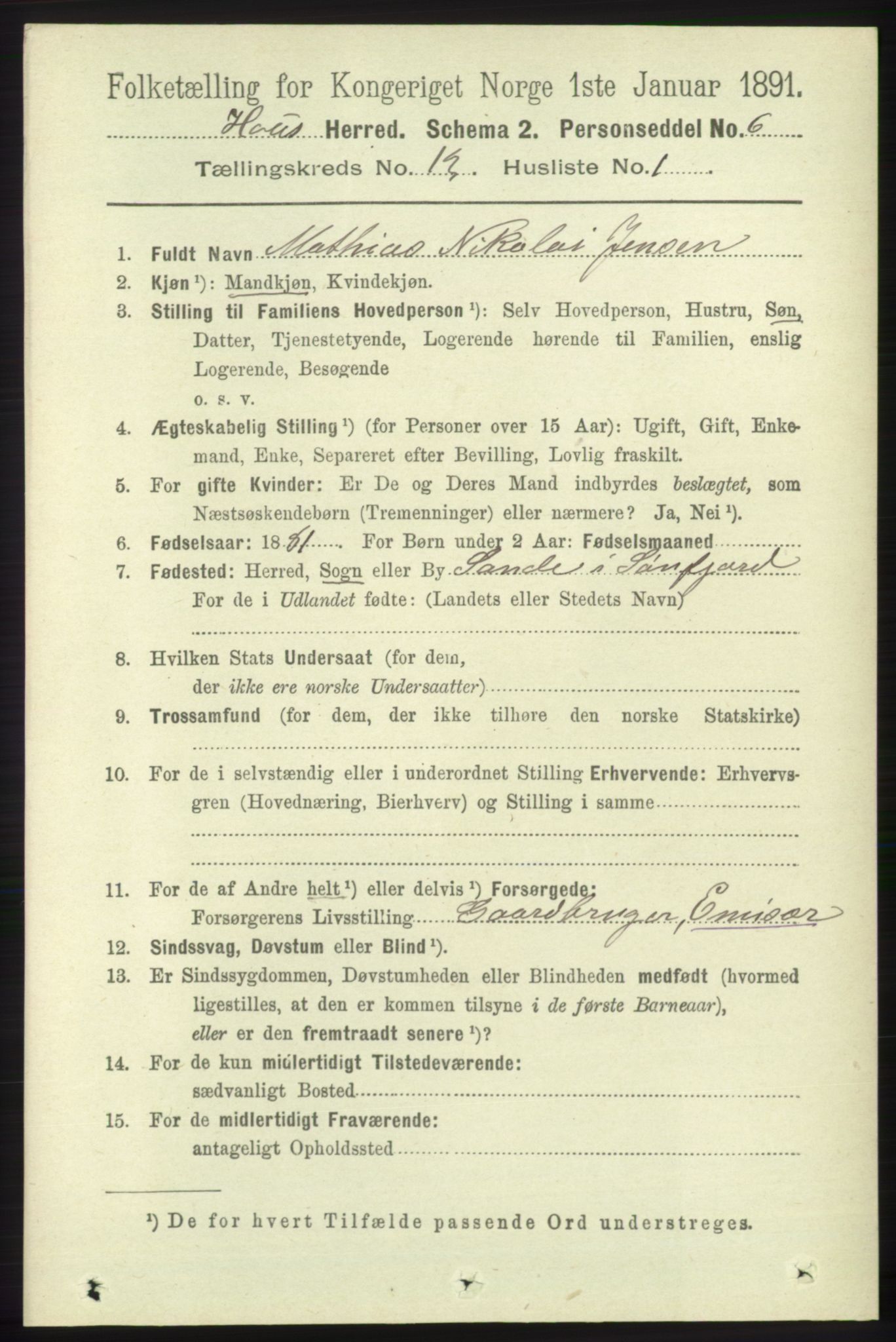 RA, 1891 census for 1250 Haus, 1891, p. 5561