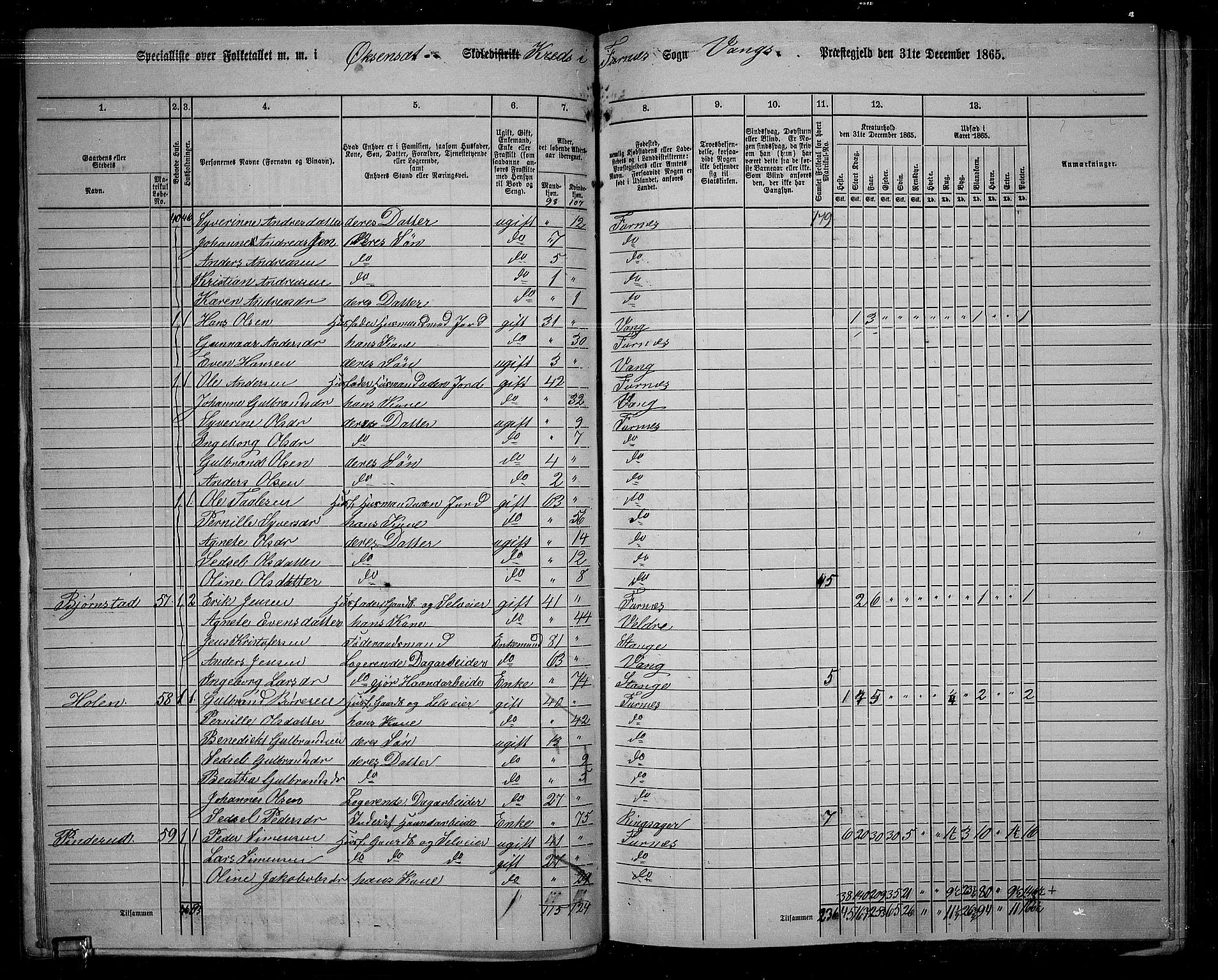 RA, 1865 census for Vang/Vang og Furnes, 1865, p. 54