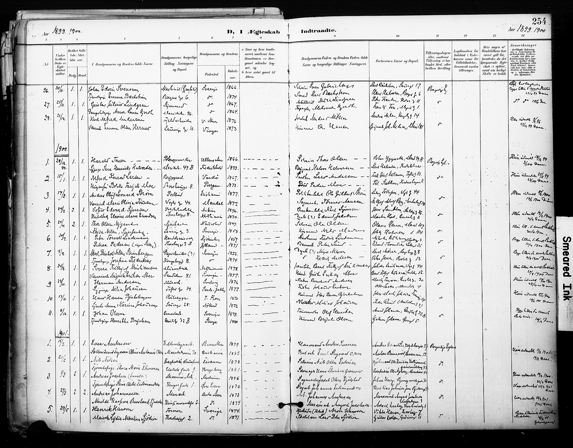 Sagene prestekontor Kirkebøker, SAO/A-10796/F/L0005: Parish register (official) no. 5, 1898-1911, p. 254