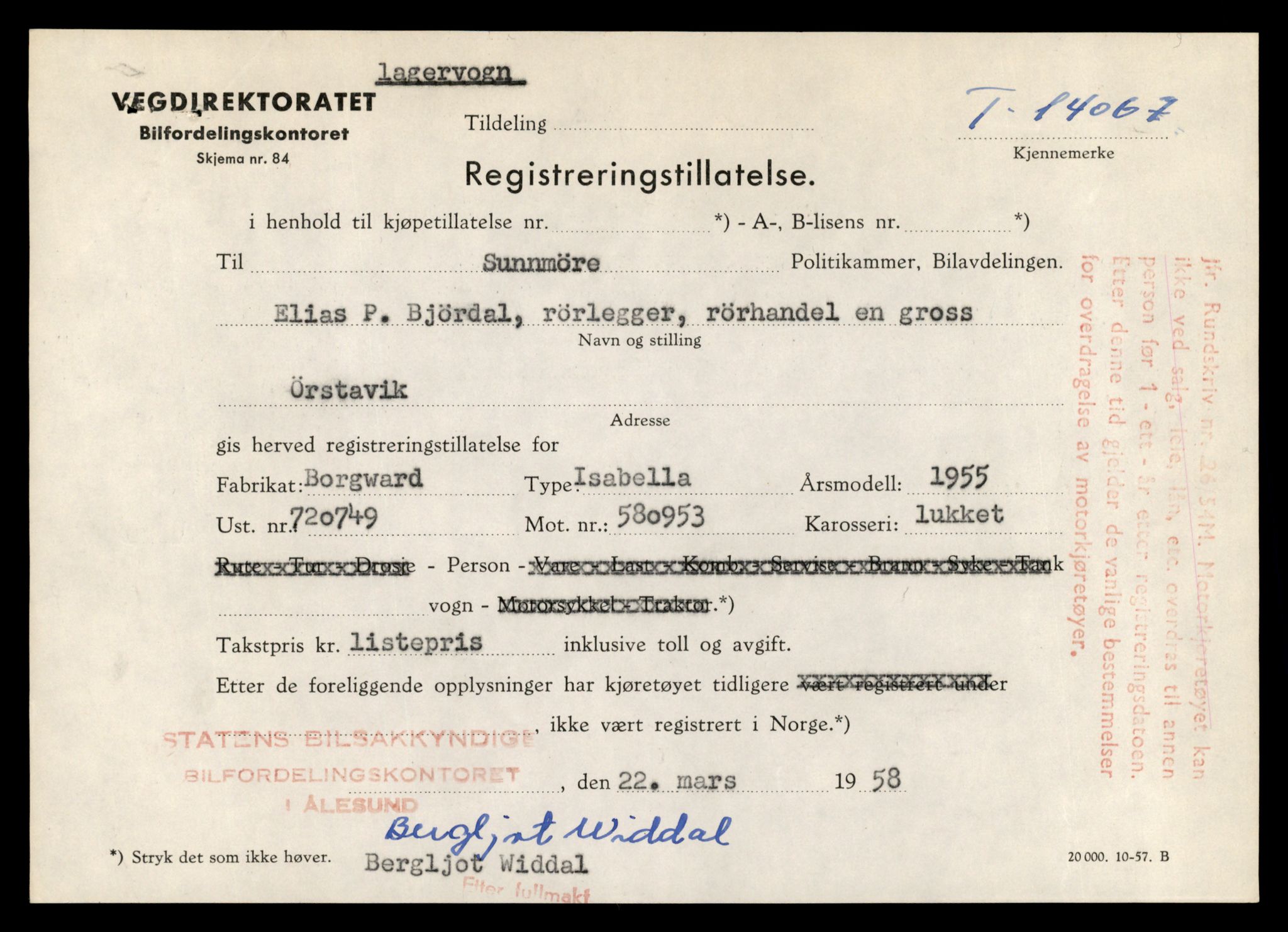 Møre og Romsdal vegkontor - Ålesund trafikkstasjon, AV/SAT-A-4099/F/Fe/L0042: Registreringskort for kjøretøy T 13906 - T 14079, 1927-1998, p. 2891