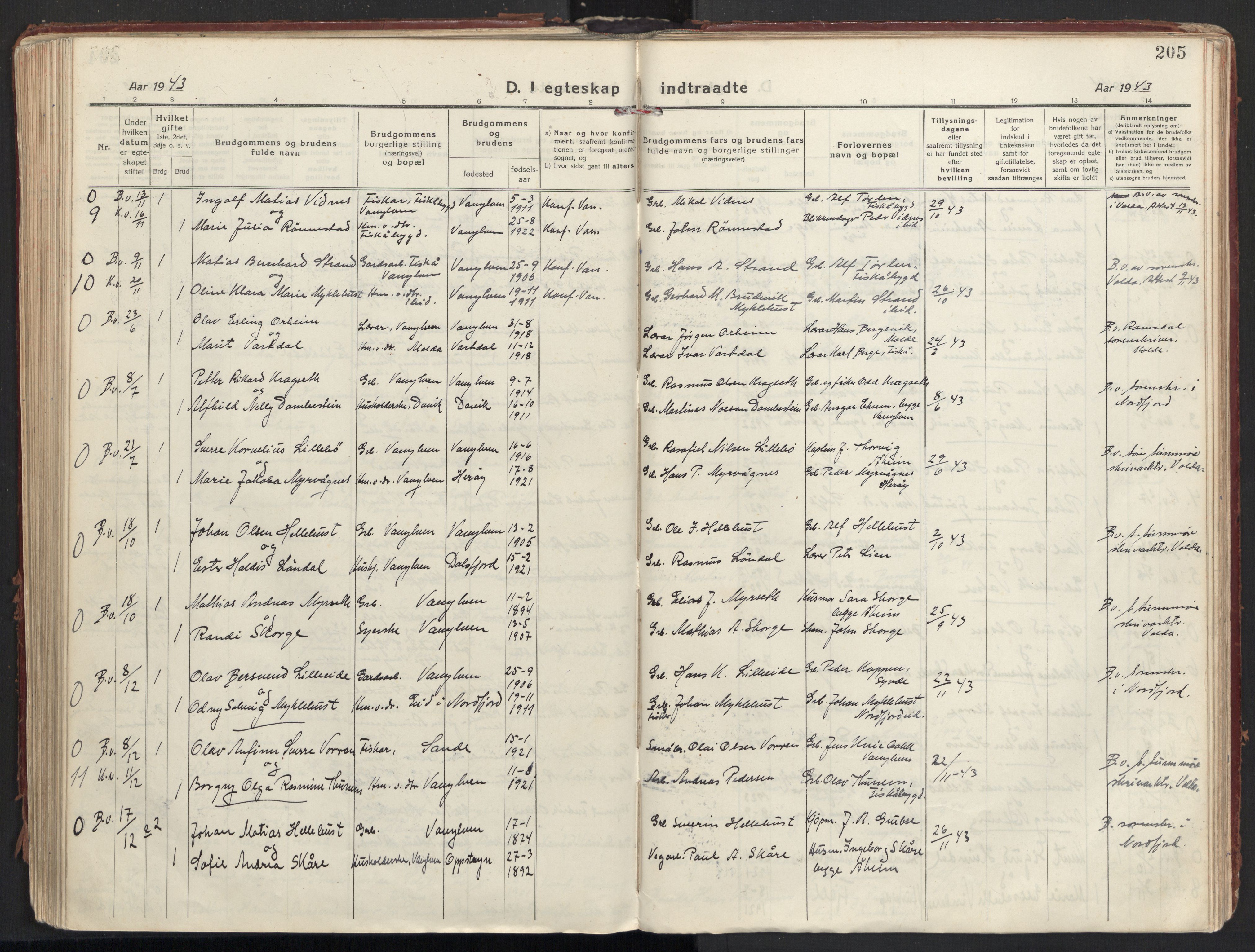 Ministerialprotokoller, klokkerbøker og fødselsregistre - Møre og Romsdal, AV/SAT-A-1454/501/L0012: Parish register (official) no. 501A12, 1920-1946, p. 205