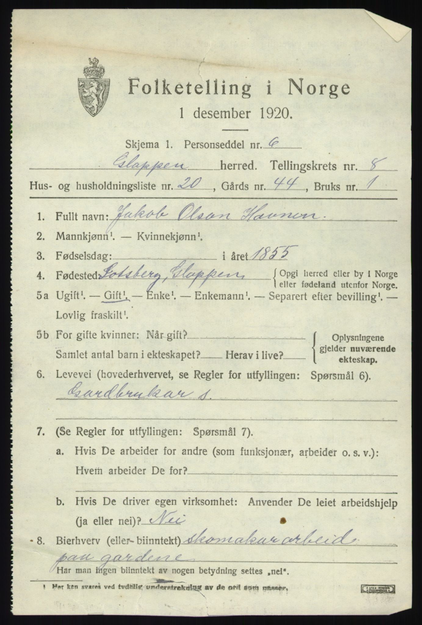 SAB, 1920 census for Gloppen, 1920, p. 4852