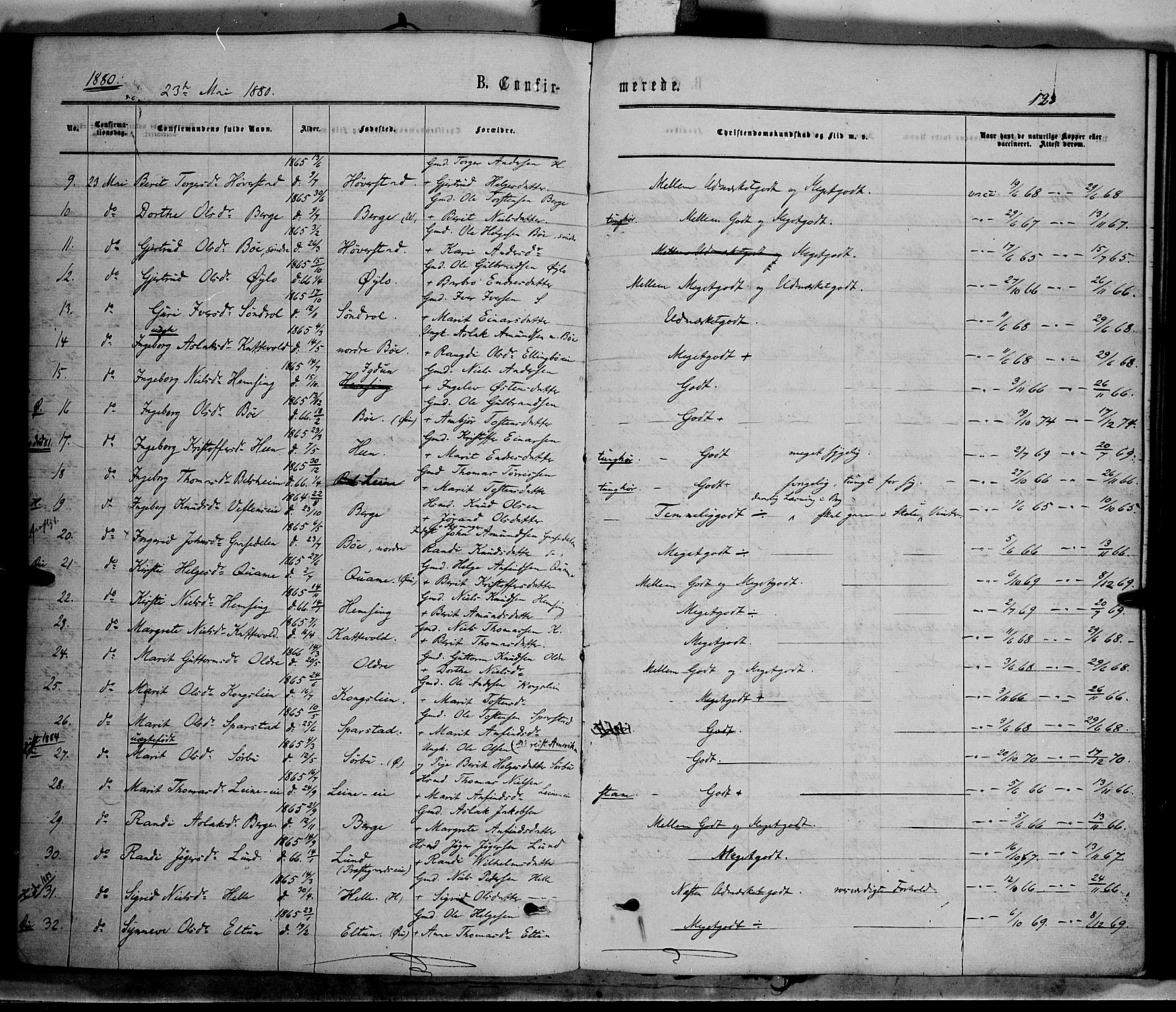 Vang prestekontor, Valdres, SAH/PREST-140/H/Ha/L0007: Parish register (official) no. 7, 1865-1881, p. 123