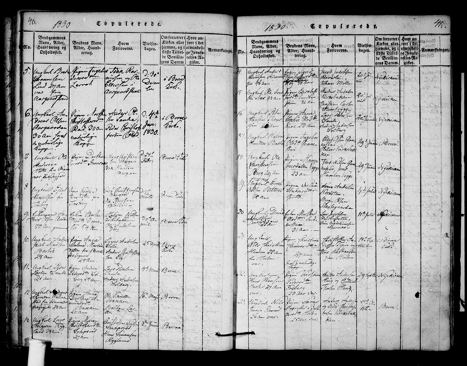 Borre kirkebøker, SAKO/A-338/F/Fa/L0004: Parish register (official) no. I 4, 1815-1845, p. 40-41