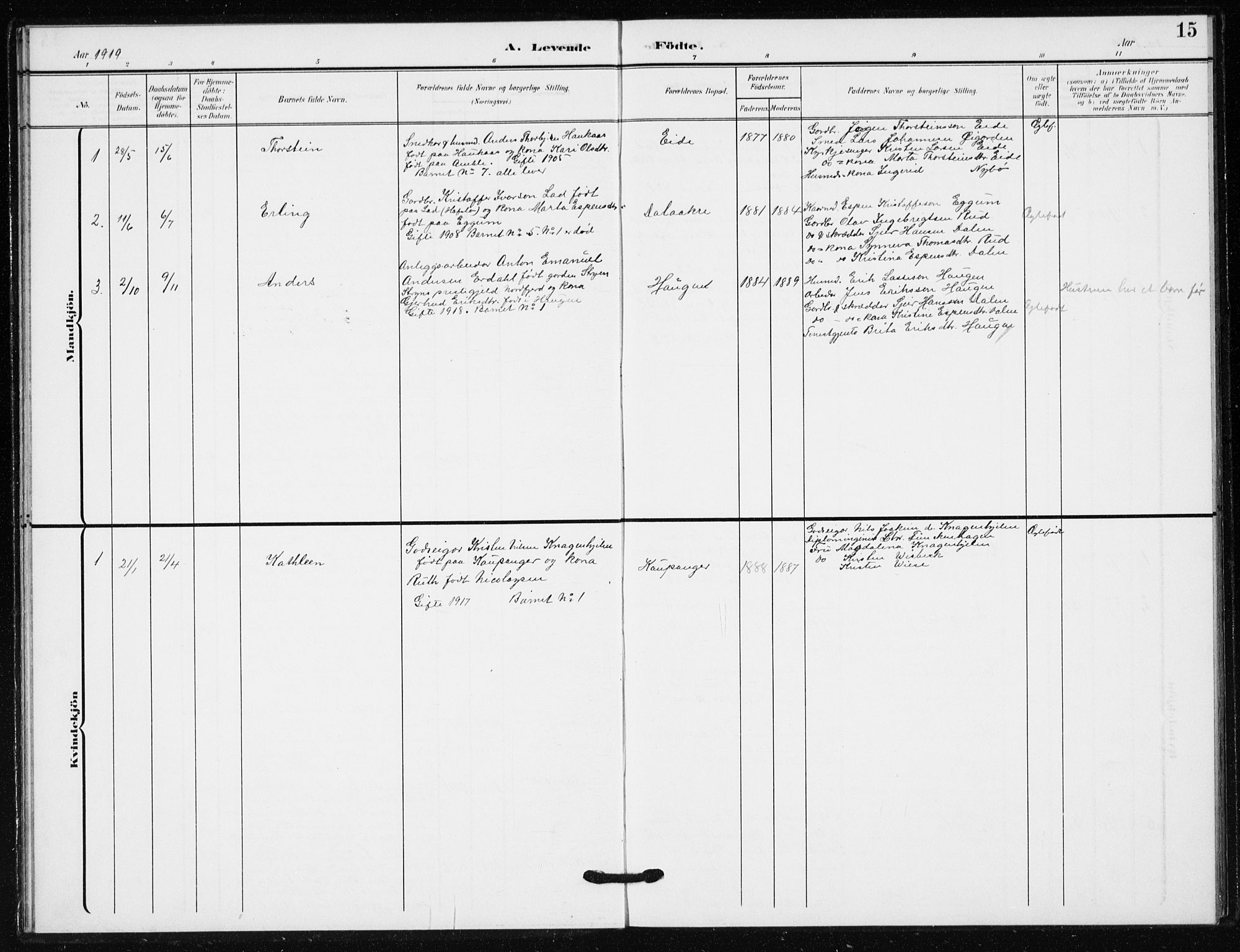 Sogndal sokneprestembete, SAB/A-81301/H/Hab/Habb/L0002: Parish register (copy) no. B 2, 1908-1933, p. 15