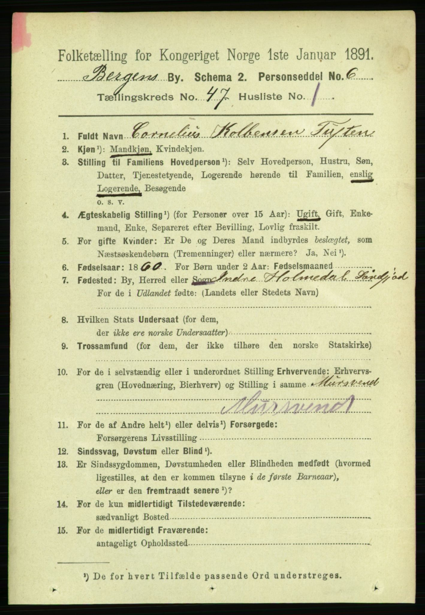 RA, 1891 Census for 1301 Bergen, 1891, p. 55457