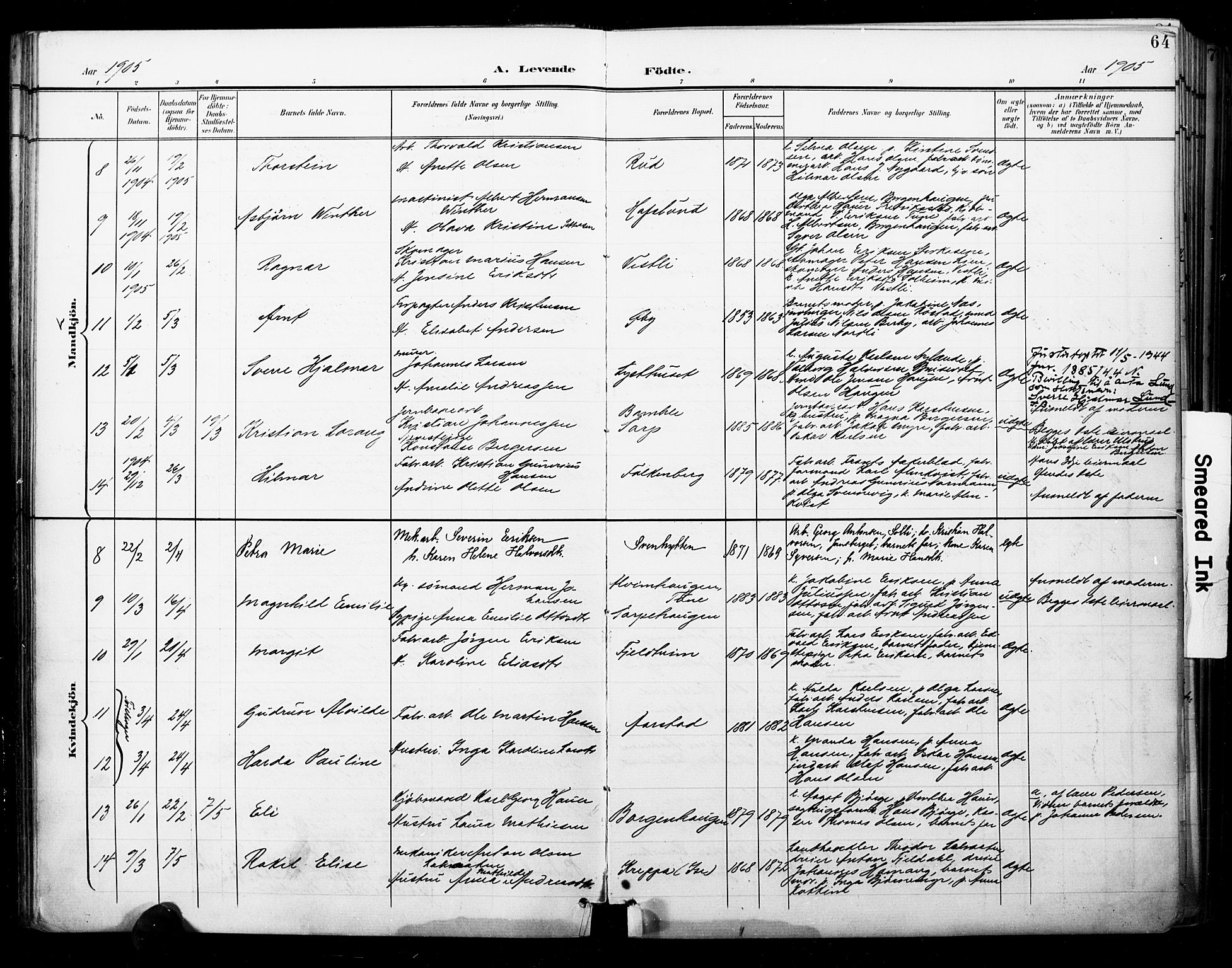 Skjeberg prestekontor Kirkebøker, AV/SAO-A-10923/F/Fa/L0010: Parish register (official) no. I 10, 1898-1911, p. 64