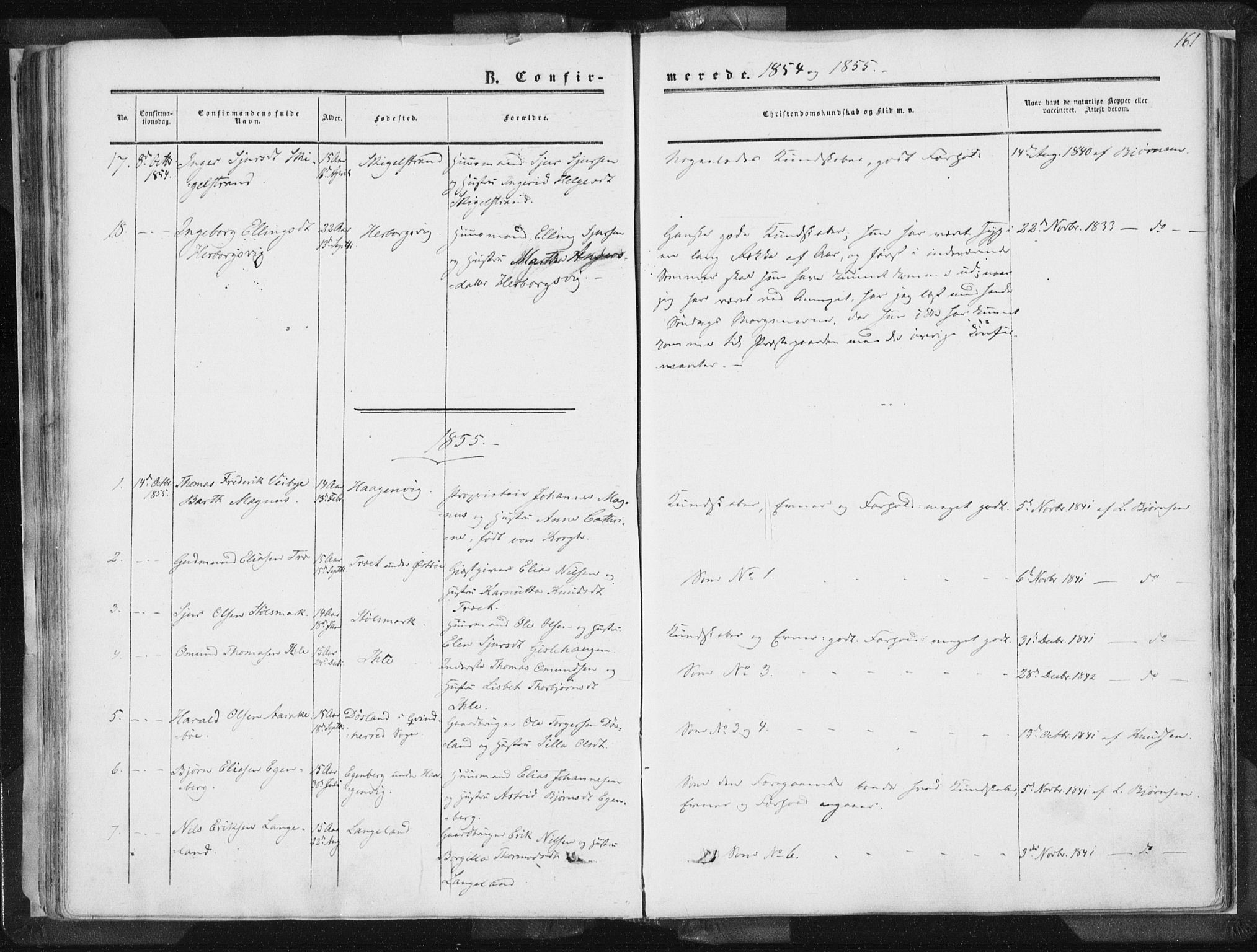 Vikedal sokneprestkontor, AV/SAST-A-101840/01/IV: Parish register (official) no. A 6.1, 1851-1867, p. 161