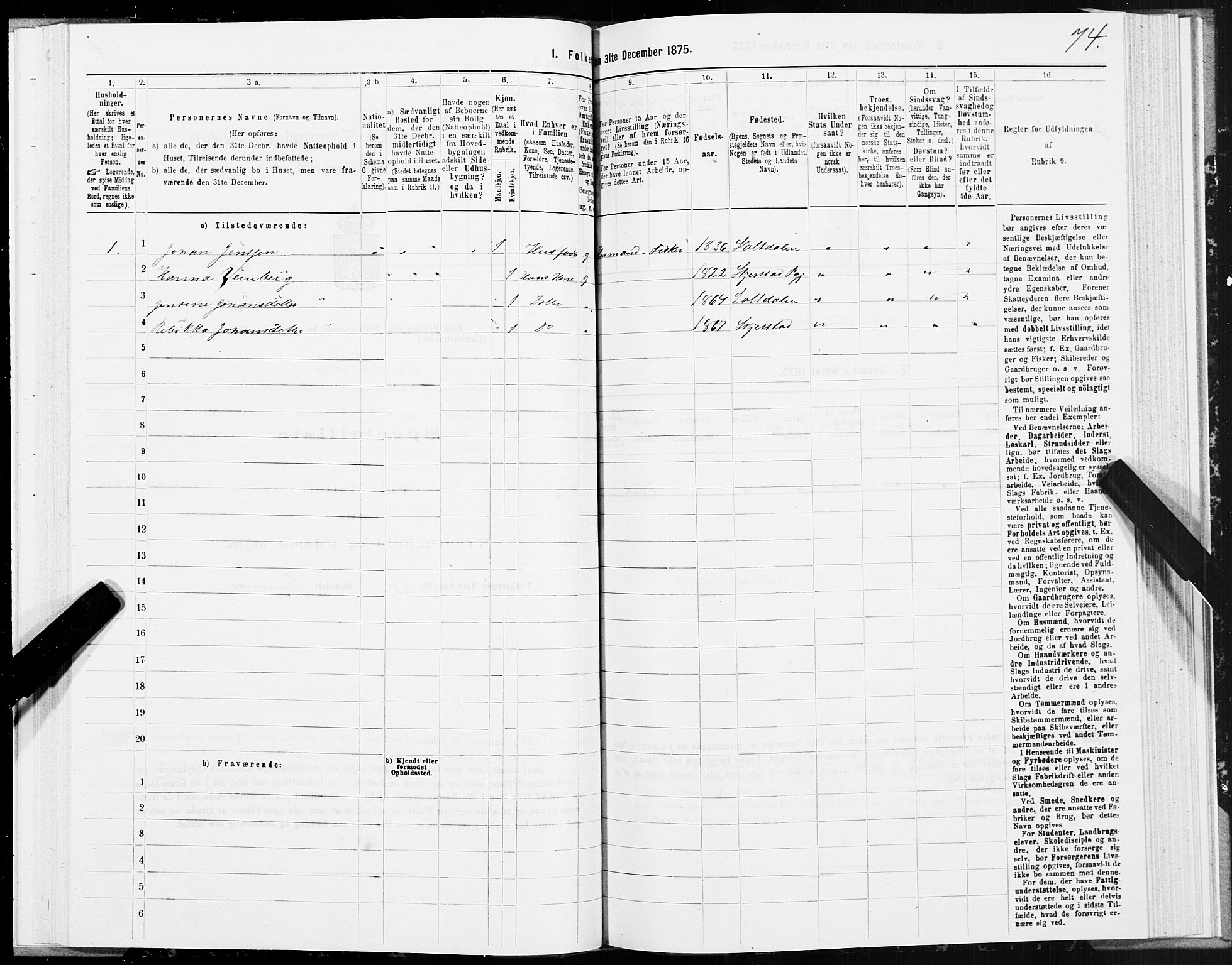 SAT, 1875 census for 1843L Bodø/Bodø, 1875, p. 4074