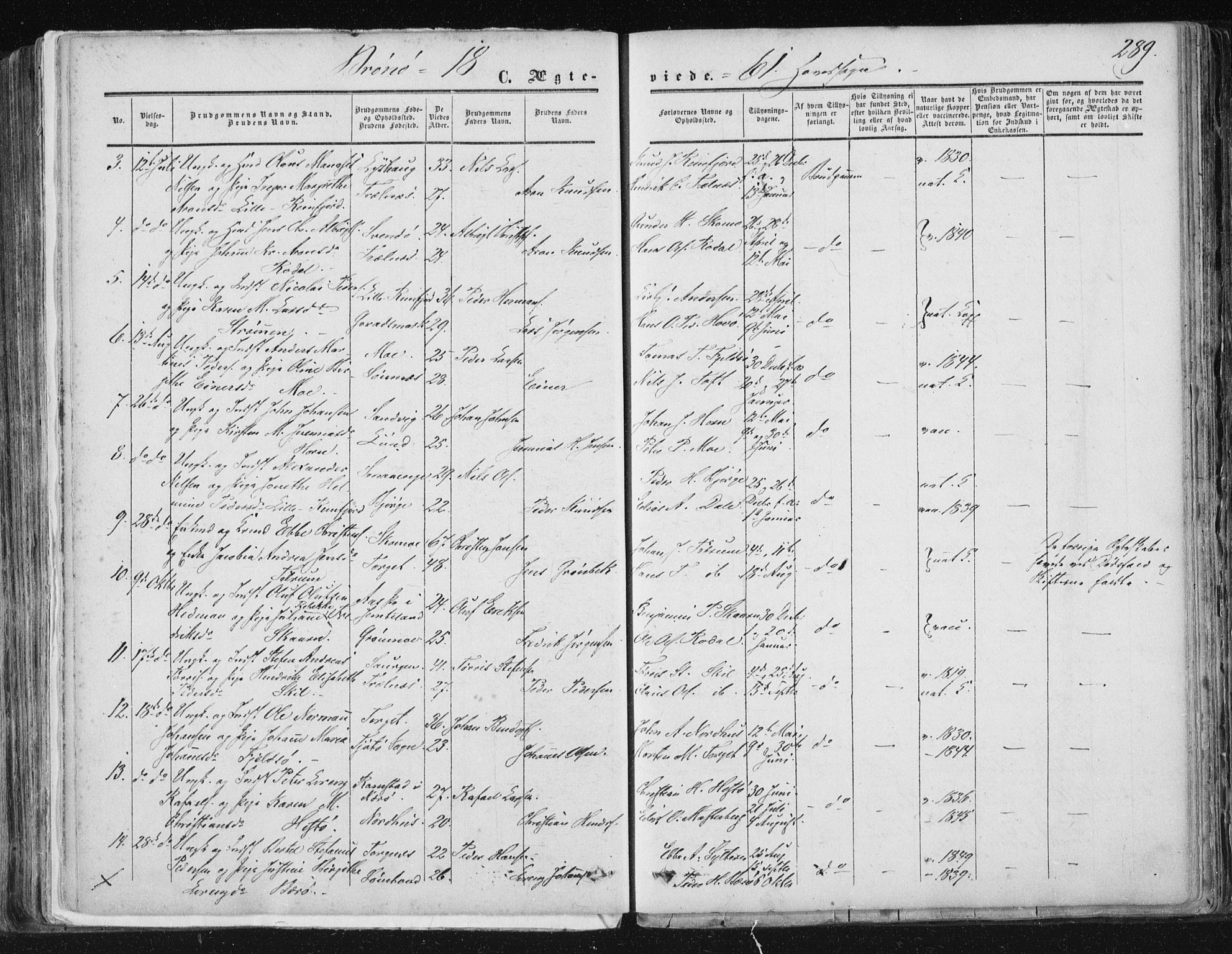 Ministerialprotokoller, klokkerbøker og fødselsregistre - Nordland, SAT/A-1459/813/L0198: Parish register (official) no. 813A08, 1834-1874, p. 289