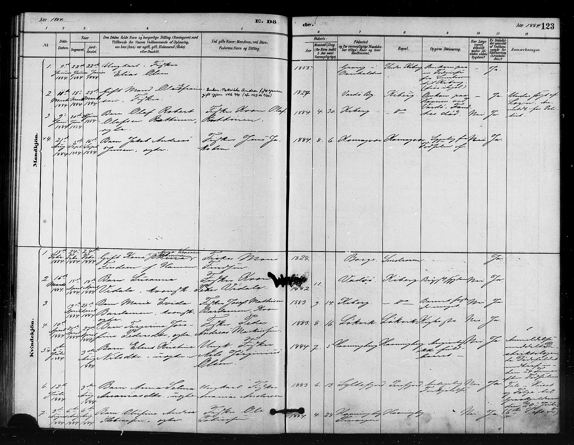 Vardø sokneprestkontor, SATØ/S-1332/H/Ha/L0008kirke: Parish register (official) no. 8, 1879-1887, p. 123