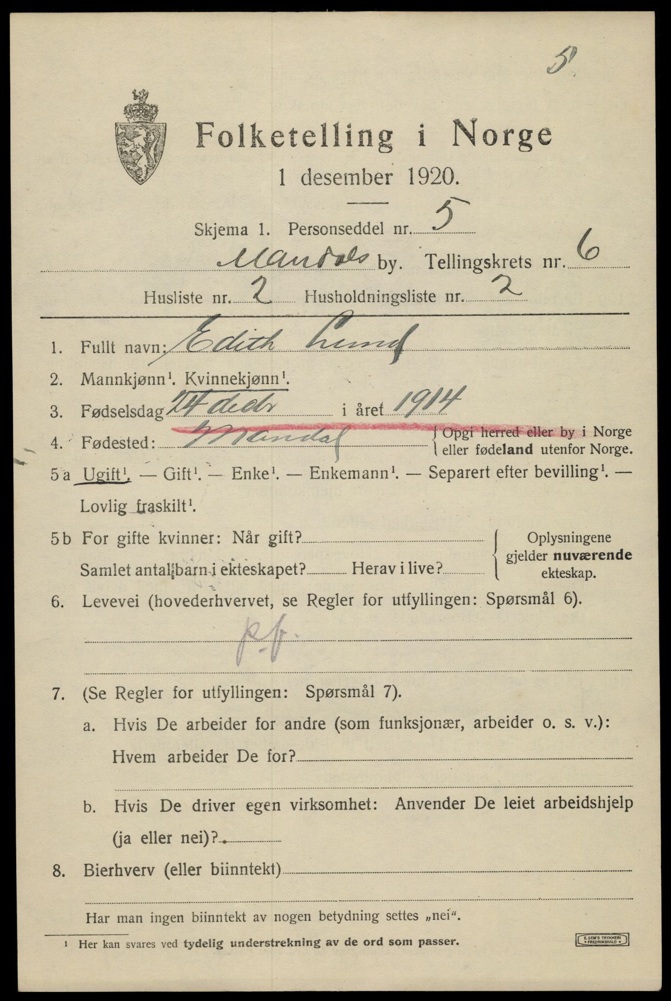 SAK, 1920 census for Mandal, 1920, p. 9131