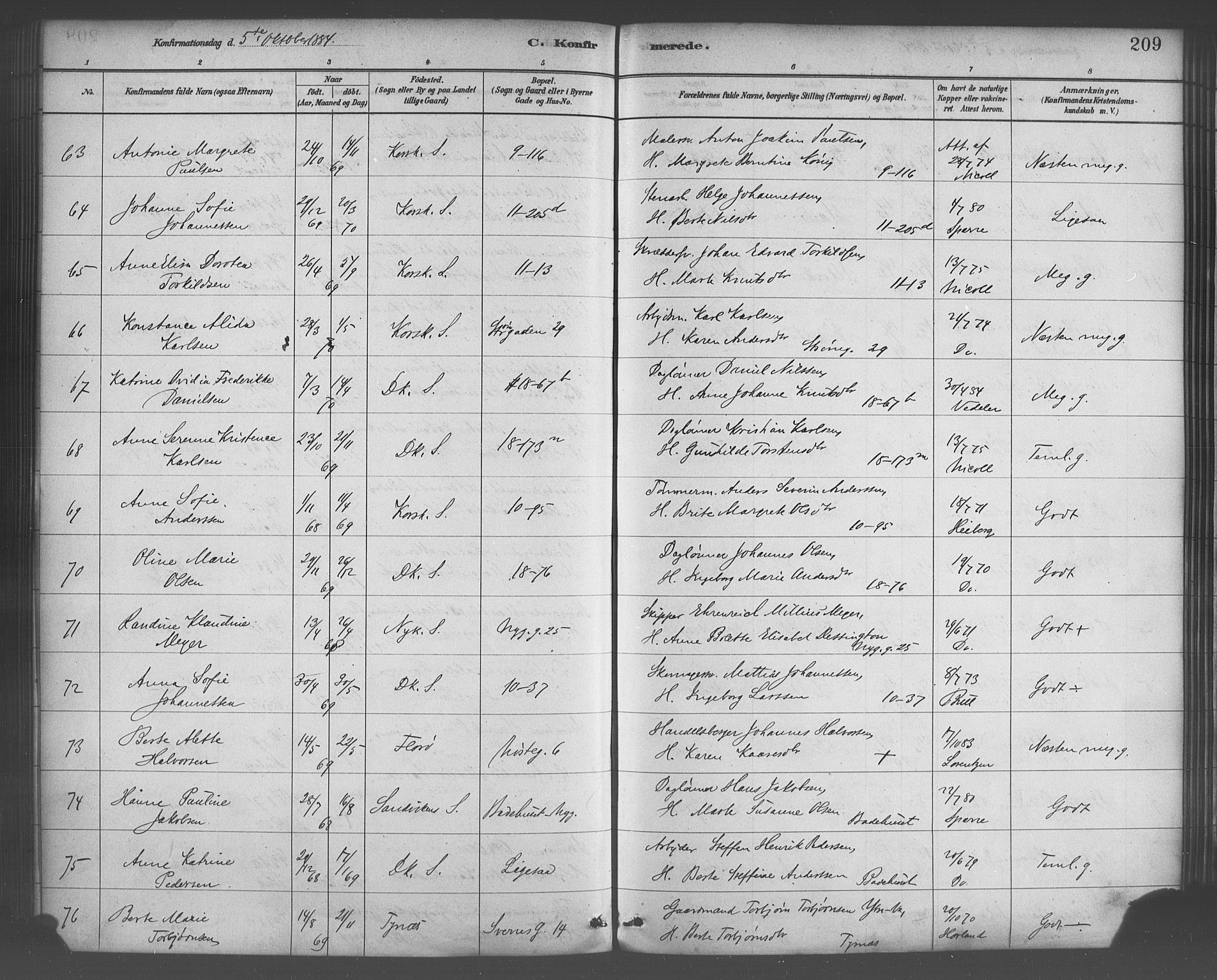 Domkirken sokneprestembete, AV/SAB-A-74801/H/Haa/L0030: Parish register (official) no. C 5, 1880-1898, p. 209