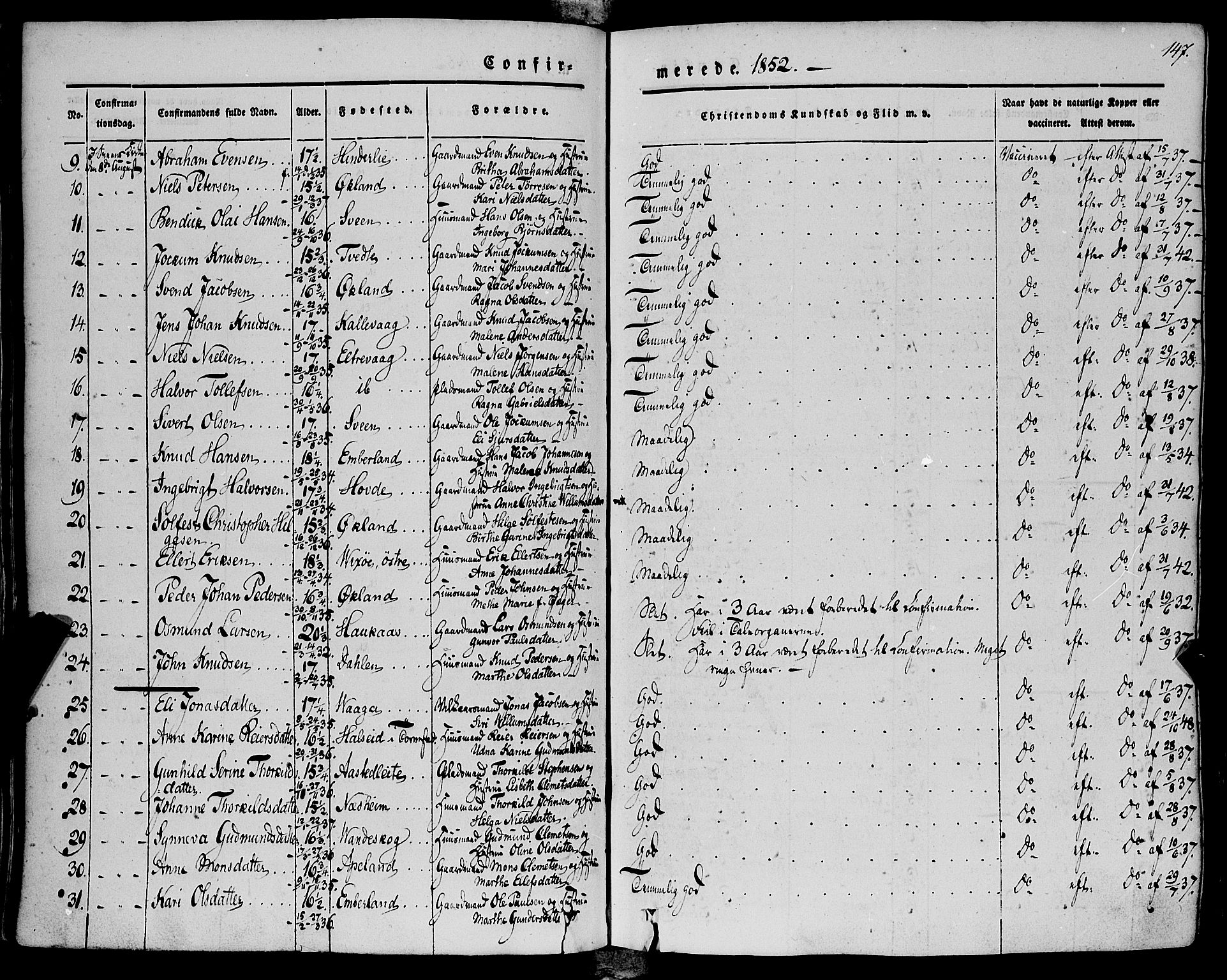 Finnås sokneprestembete, AV/SAB-A-99925/H/Ha/Haa/Haaa/L0007: Parish register (official) no. A 7, 1850-1862, p. 147