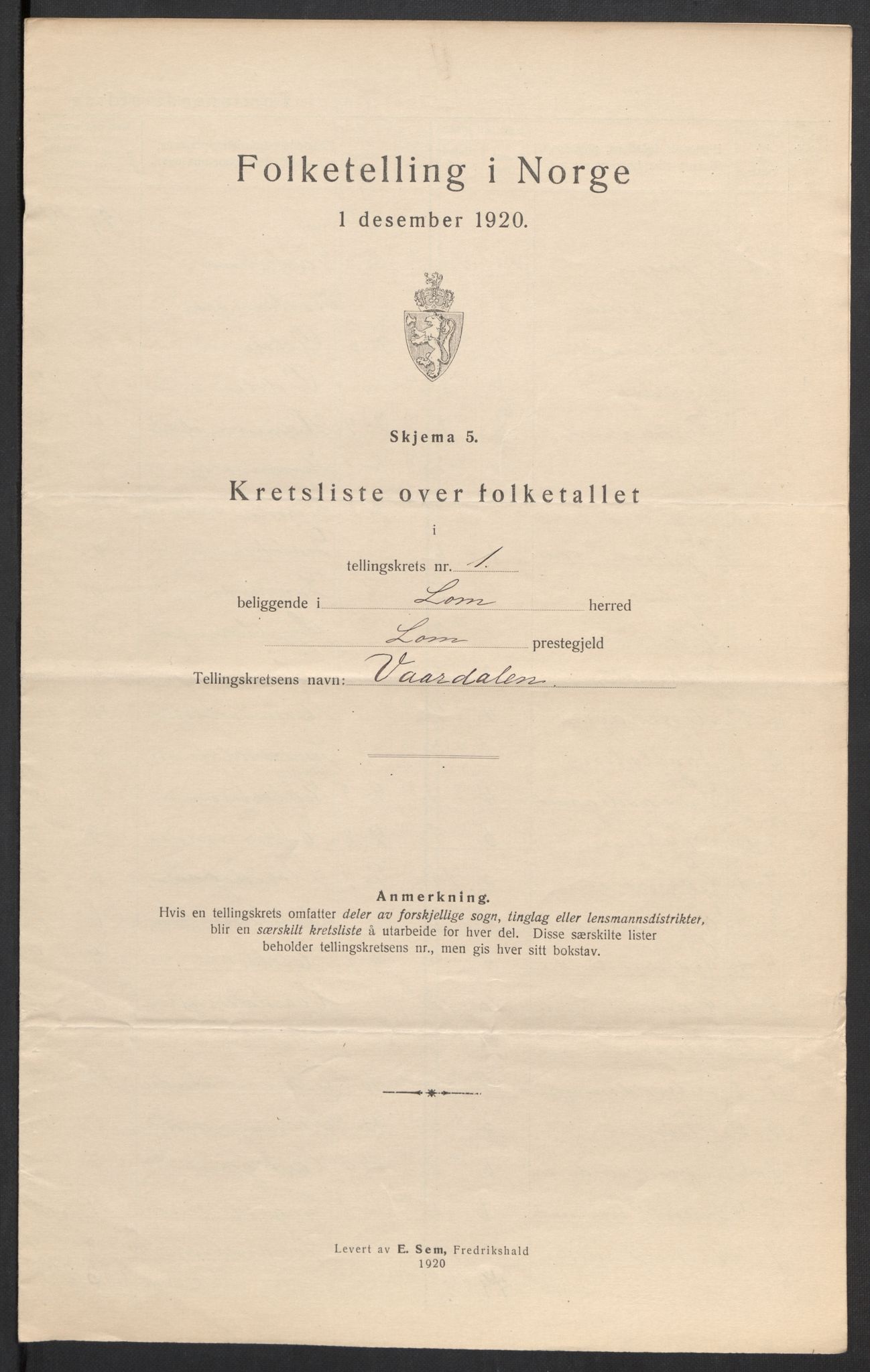 SAH, 1920 census for Lom, 1920, p. 8