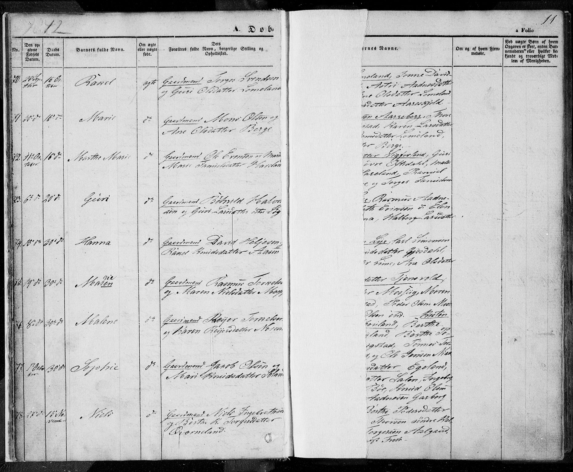 Lye sokneprestkontor, AV/SAST-A-101794/001/30BA/L0005: Parish register (official) no. A 5.1, 1842-1855, p. 11