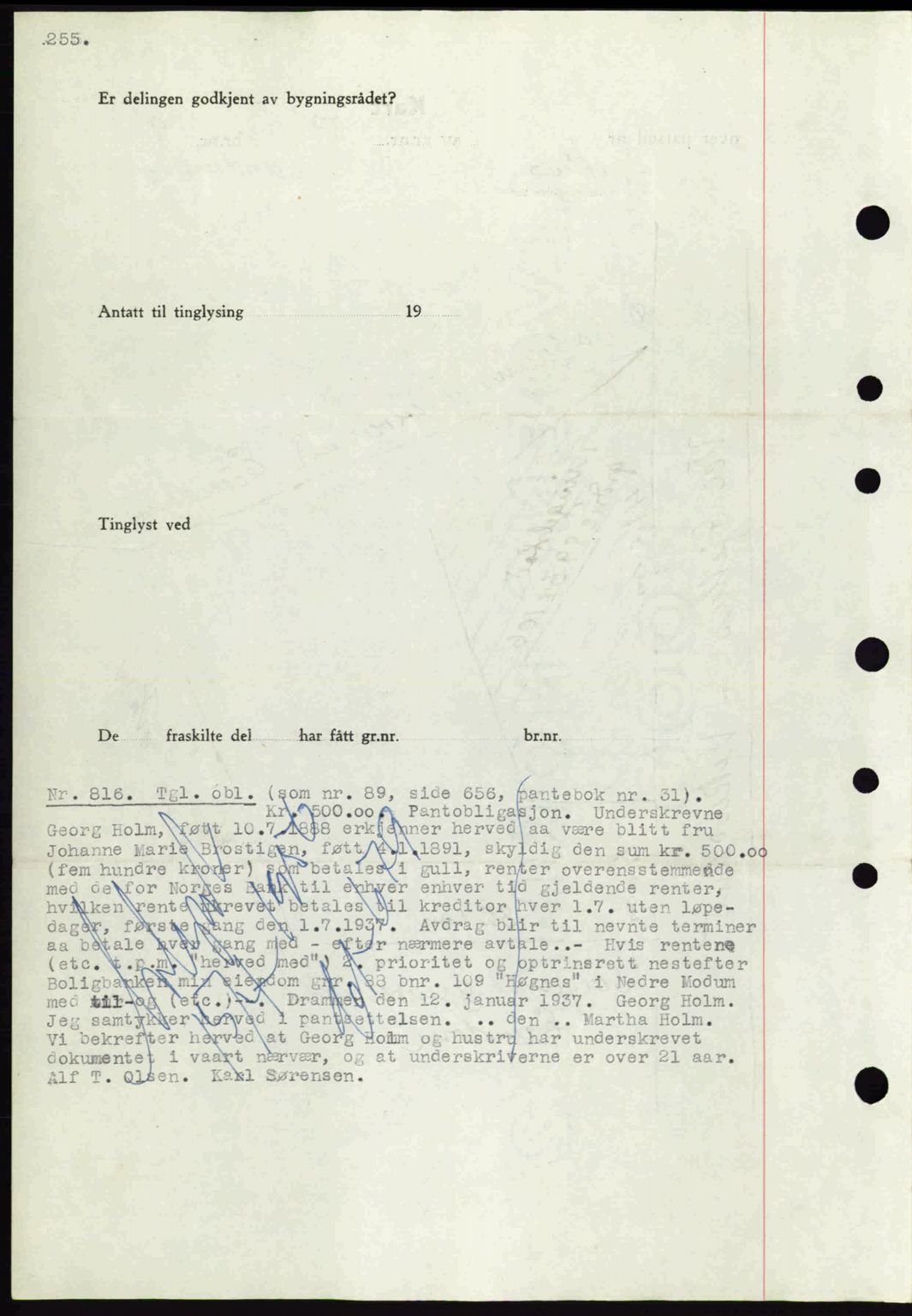 Eiker, Modum og Sigdal sorenskriveri, SAKO/A-123/G/Ga/Gab/L0035: Mortgage book no. A5, 1937-1937, Diary no: : 816/1937