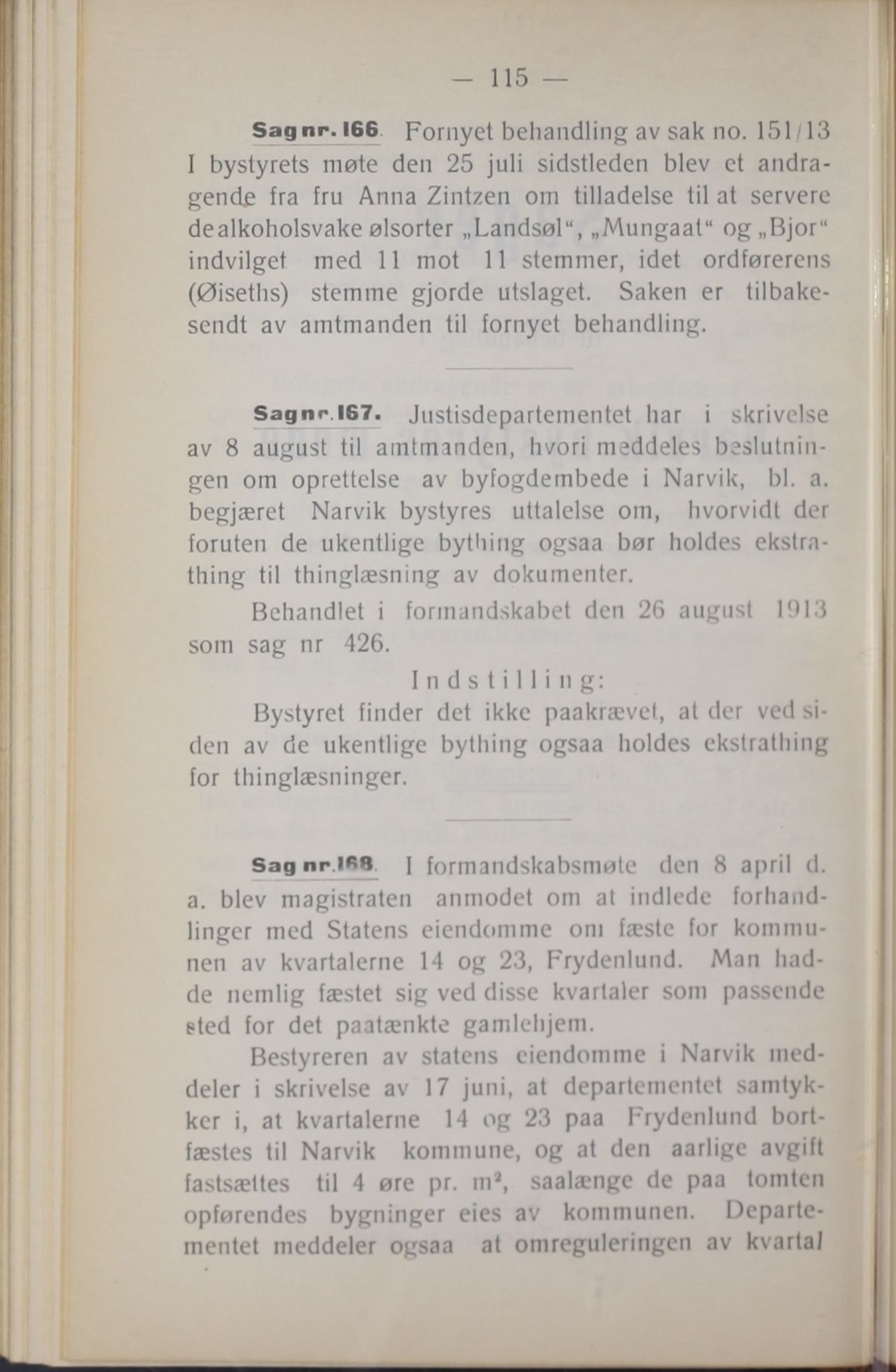 Narvik kommune. Formannskap , AIN/K-18050.150/A/Ab/L0003: Møtebok, 1913