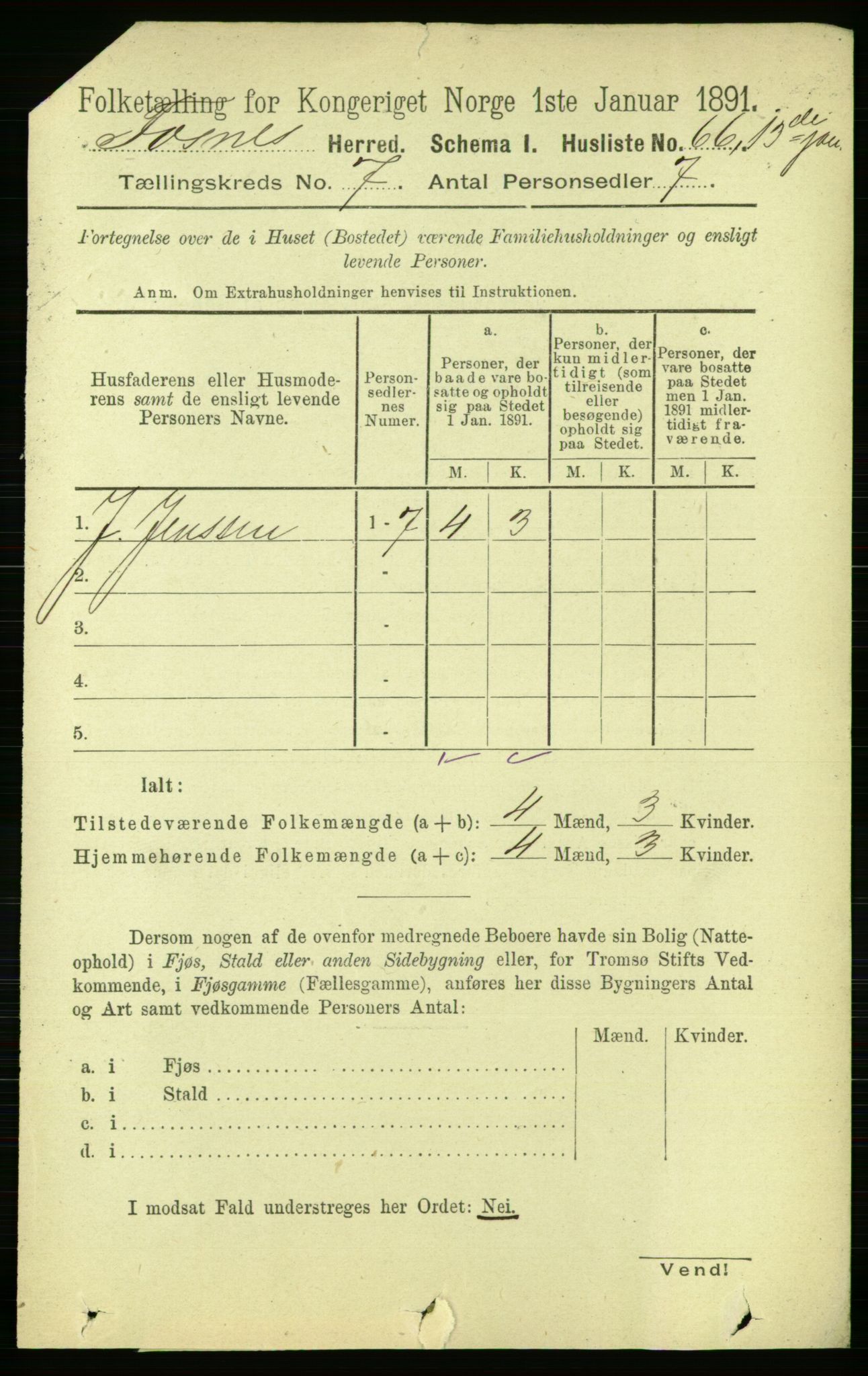 RA, 1891 census for 1748 Fosnes, 1891, p. 3101