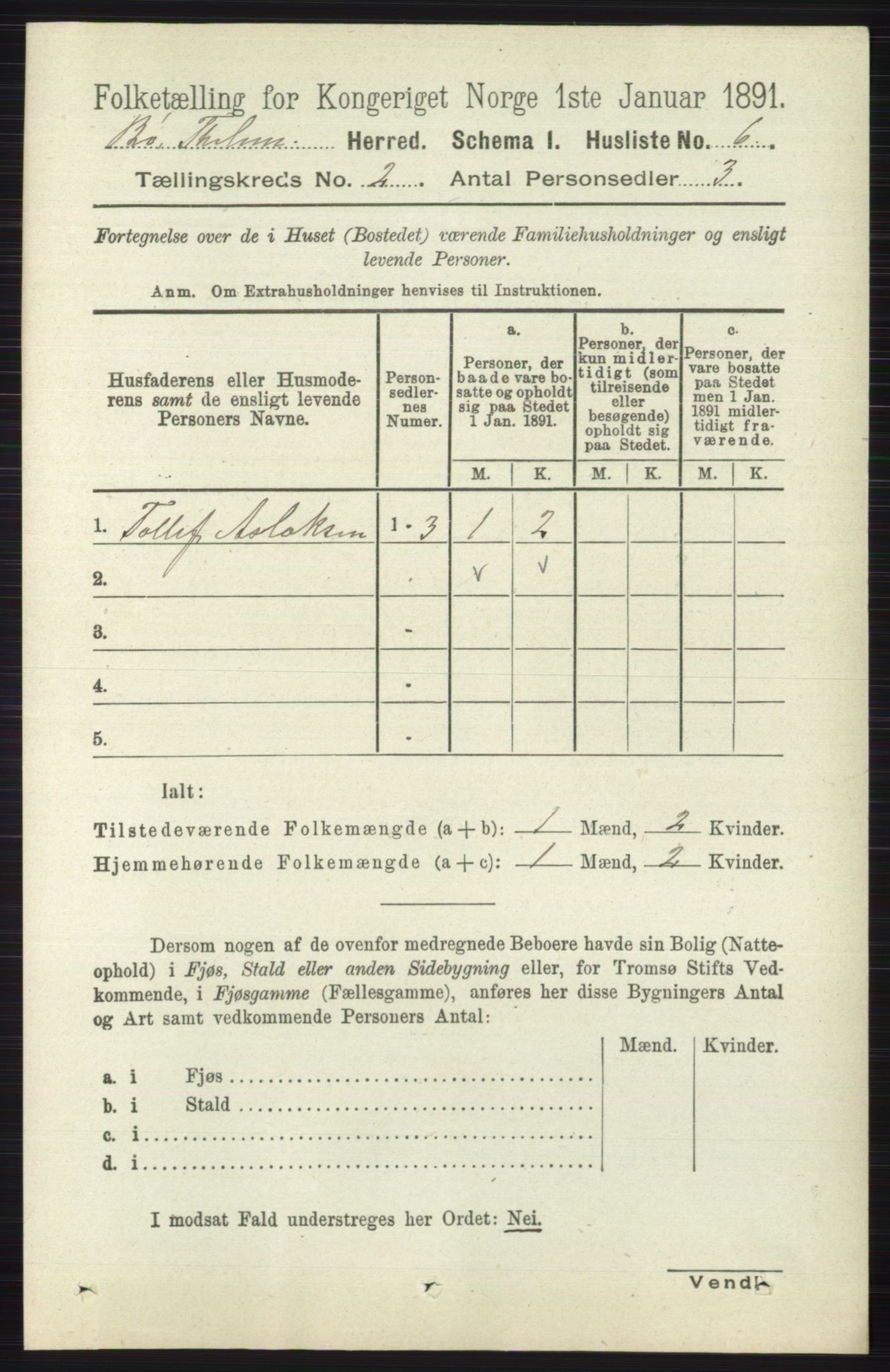 RA, 1891 census for 0821 Bø, 1891, p. 625