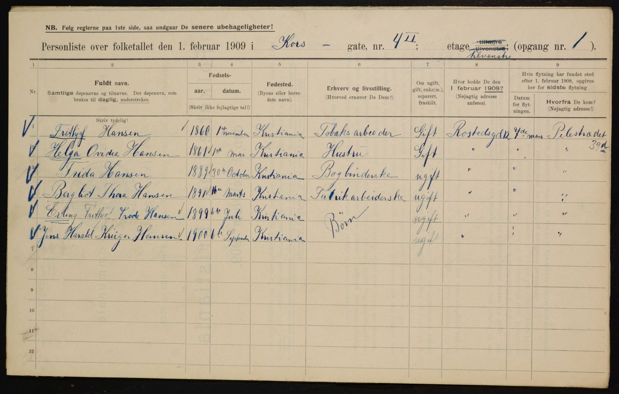 OBA, Municipal Census 1909 for Kristiania, 1909, p. 49024