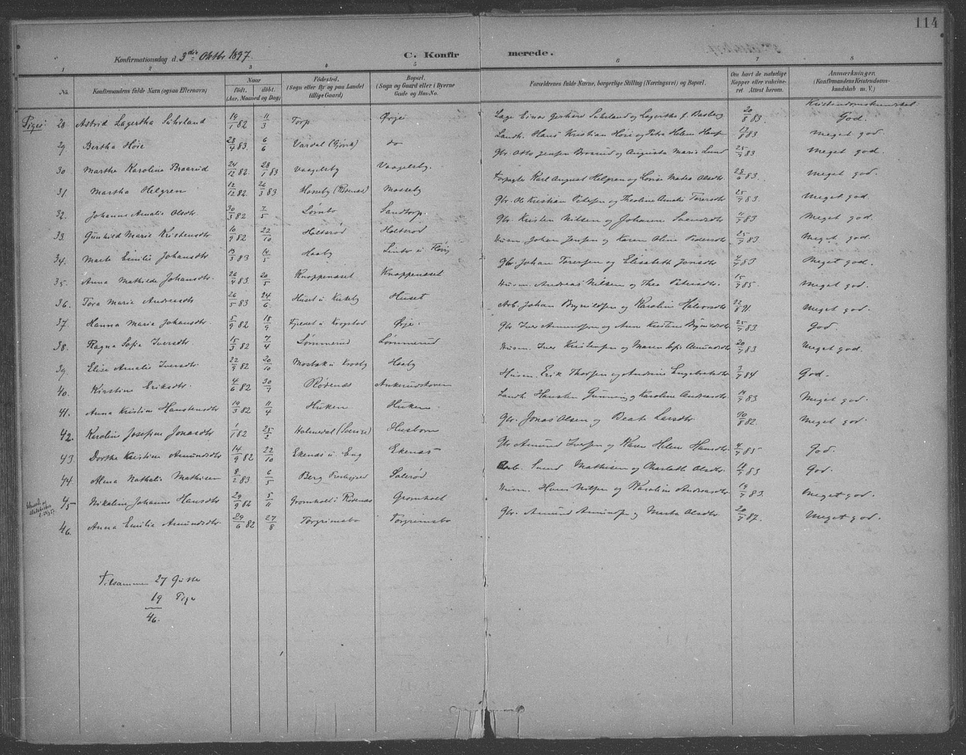 Aremark prestekontor Kirkebøker, SAO/A-10899/F/Fb/L0005: Parish register (official) no. II 5, 1895-1919, p. 114