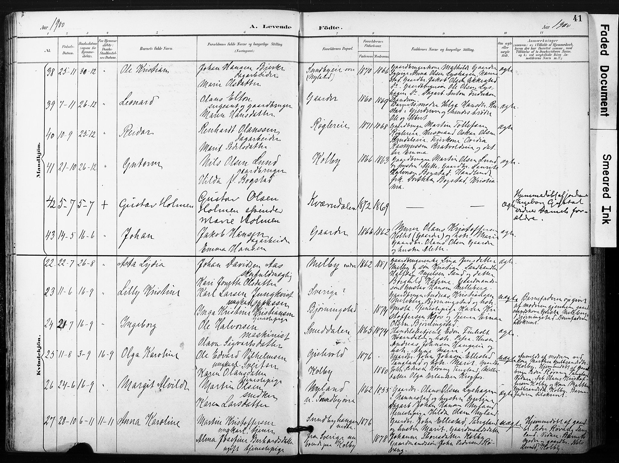 Ullensaker prestekontor Kirkebøker, AV/SAO-A-10236a/F/Fb/L0002: Parish register (official) no. II 2, 1894-1909, p. 41