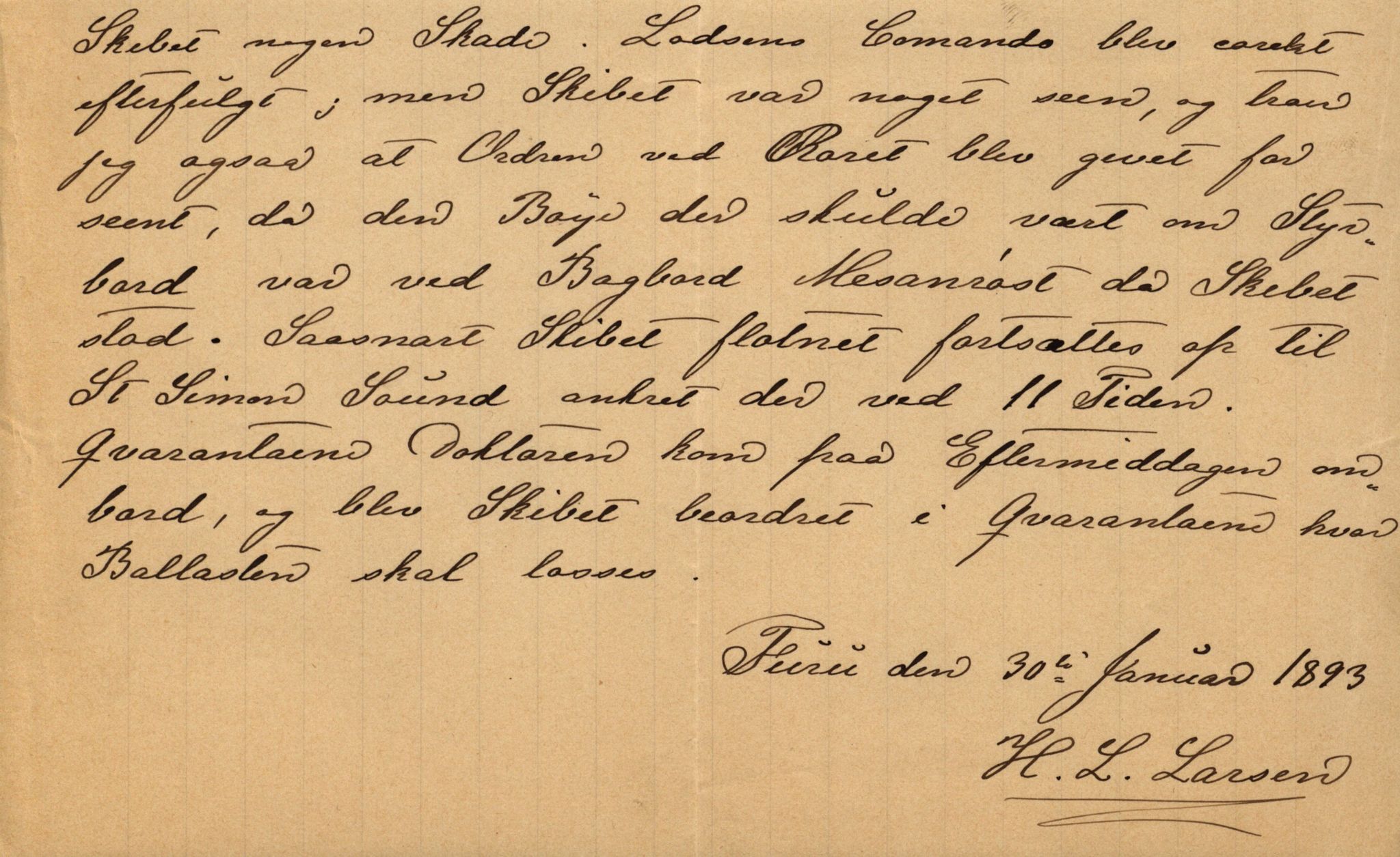 Pa 63 - Østlandske skibsassuranceforening, VEMU/A-1079/G/Ga/L0030/0007: Havaridokumenter / Furu, Magnhild, Magnolia, Havfruen, Tichborne, 1893, p. 3