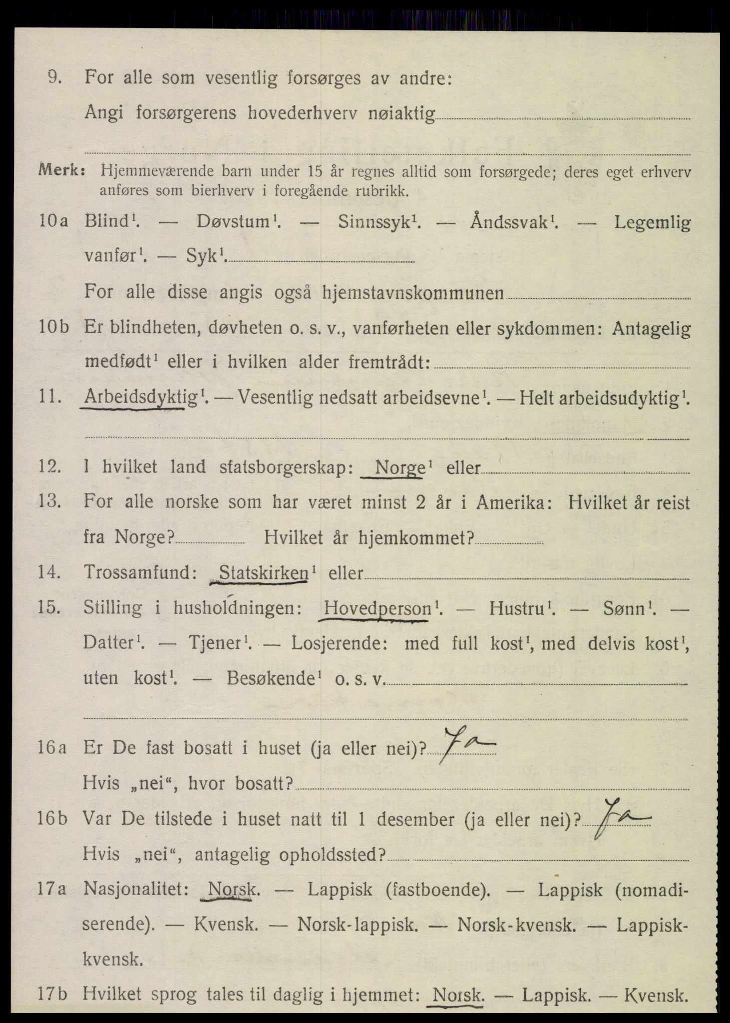 SAT, 1920 census for Korgen, 1920, p. 1357