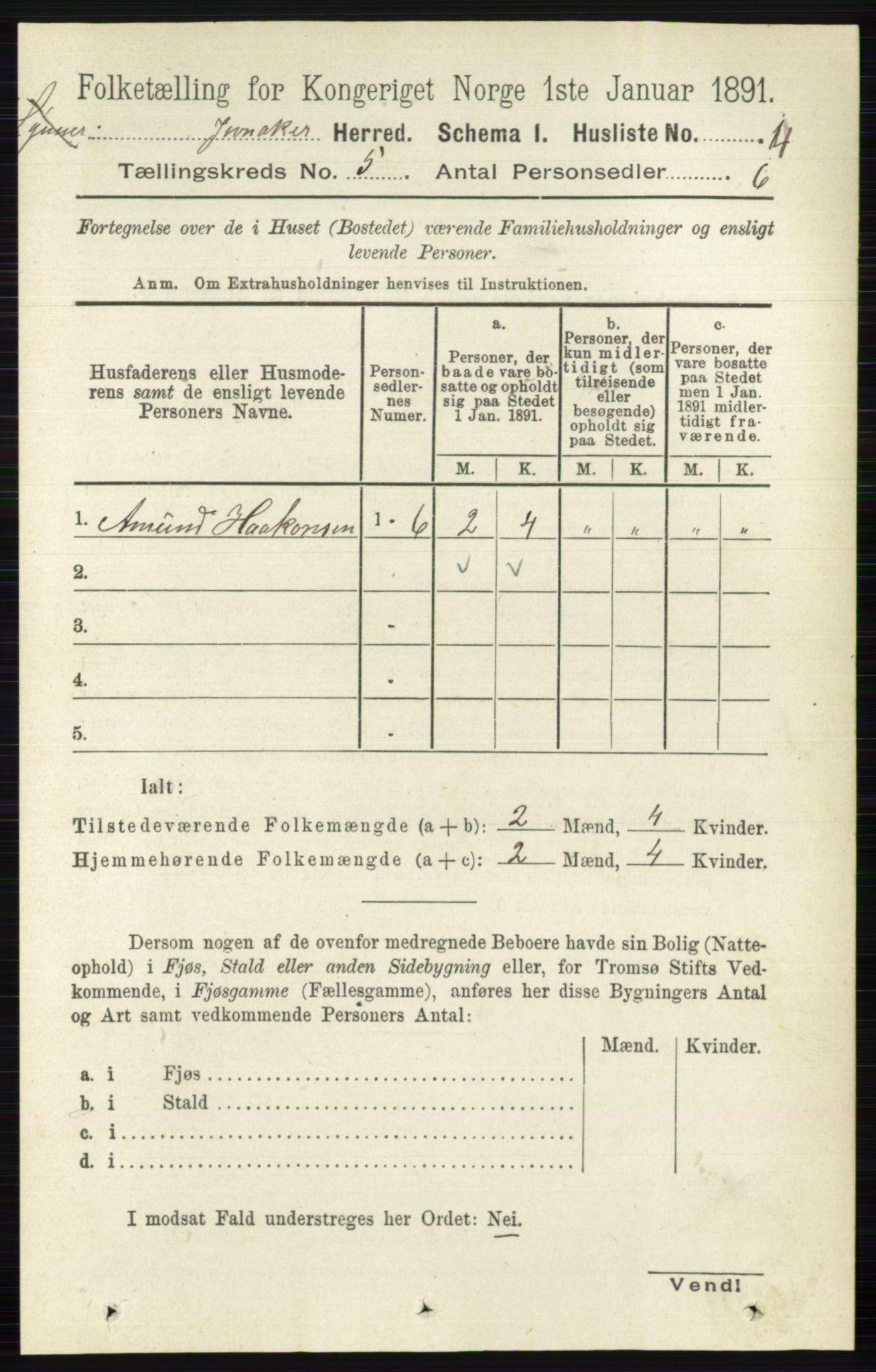 RA, 1891 census for 0532 Jevnaker, 1891, p. 2330