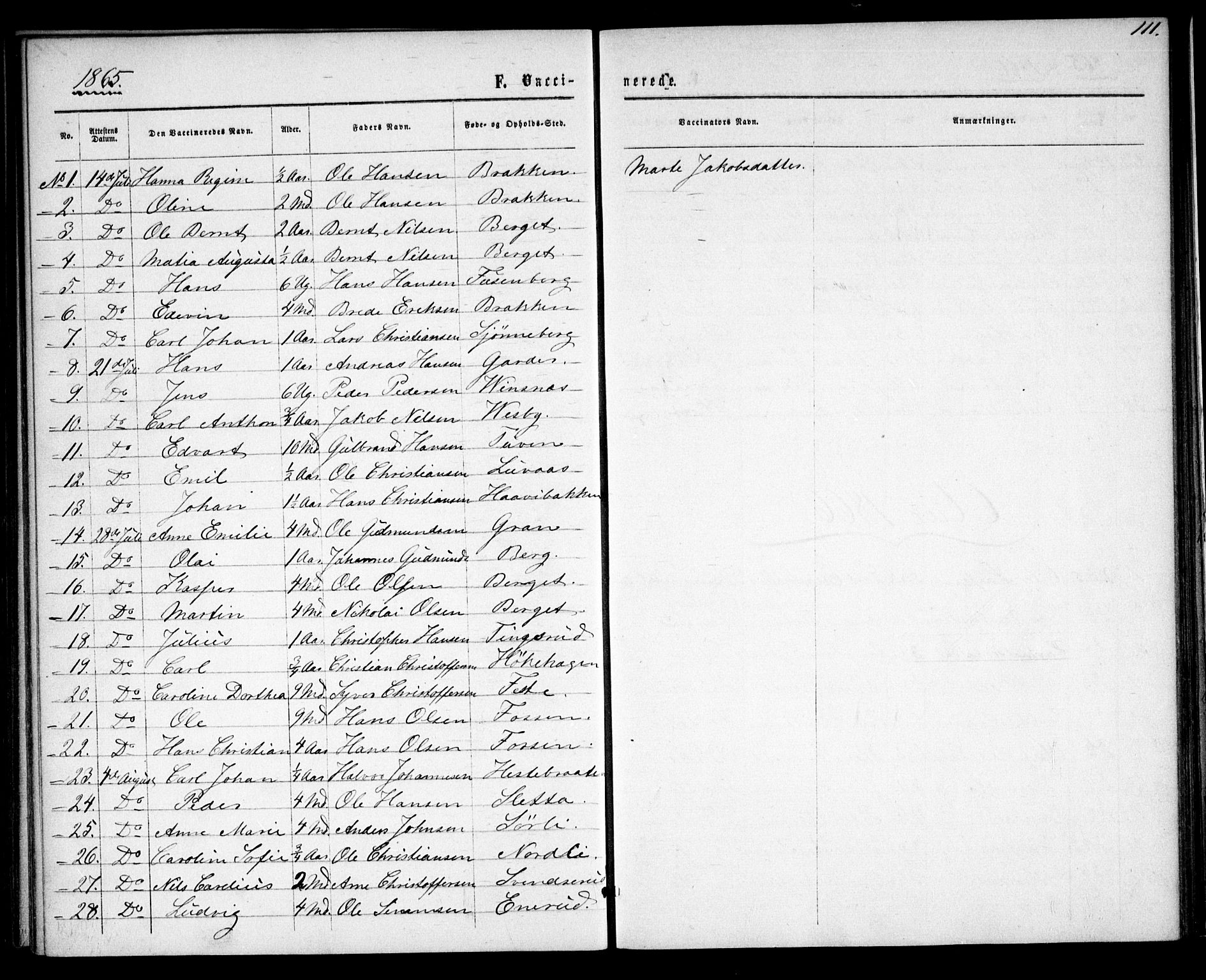 Fet prestekontor Kirkebøker, AV/SAO-A-10370a/F/Fa/L0012: Parish register (official) no. I 12, 1860-1866, p. 111