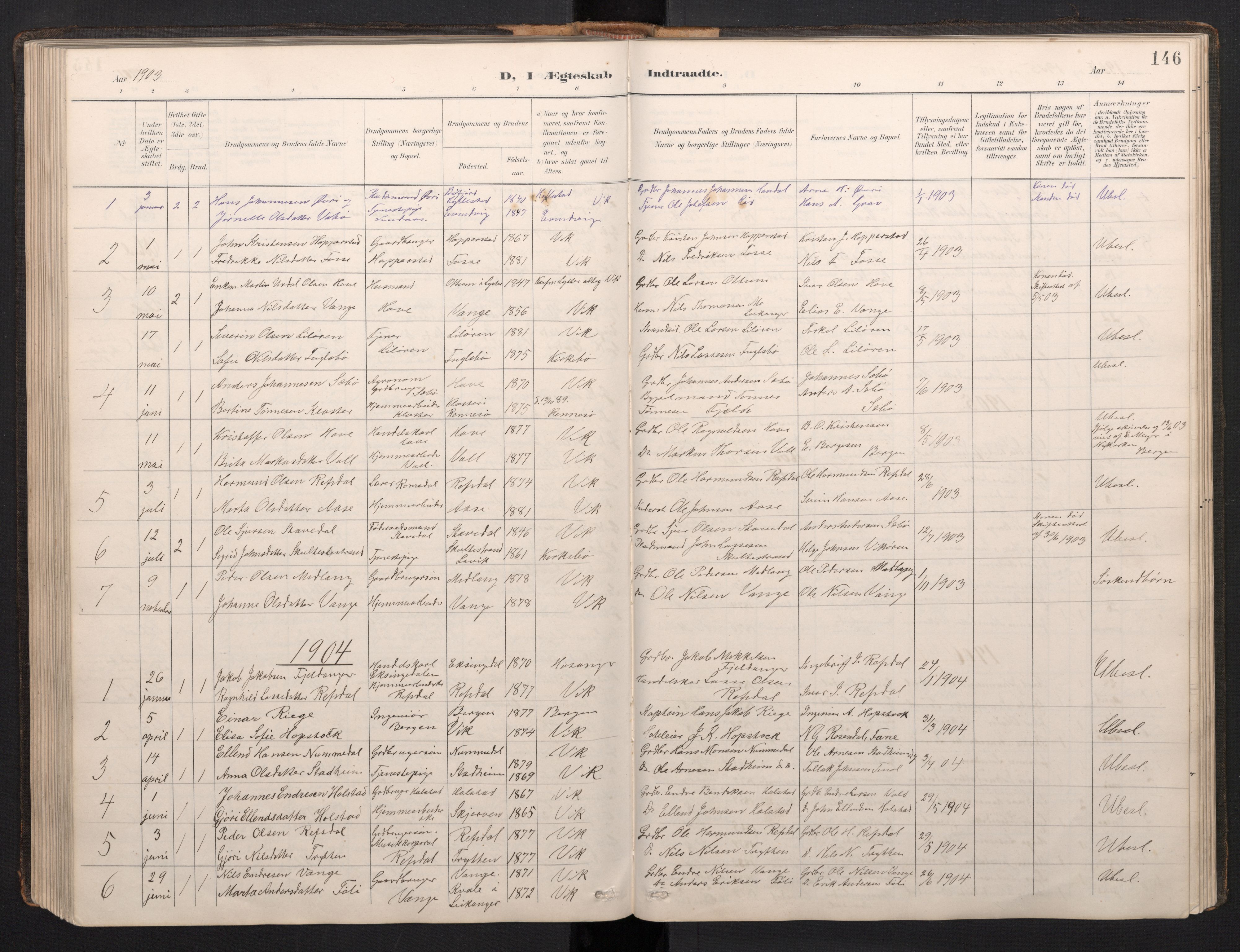 Vik sokneprestembete, SAB/A-81501: Parish register (copy) no. A 4, 1895-1914, p. 145b-146a