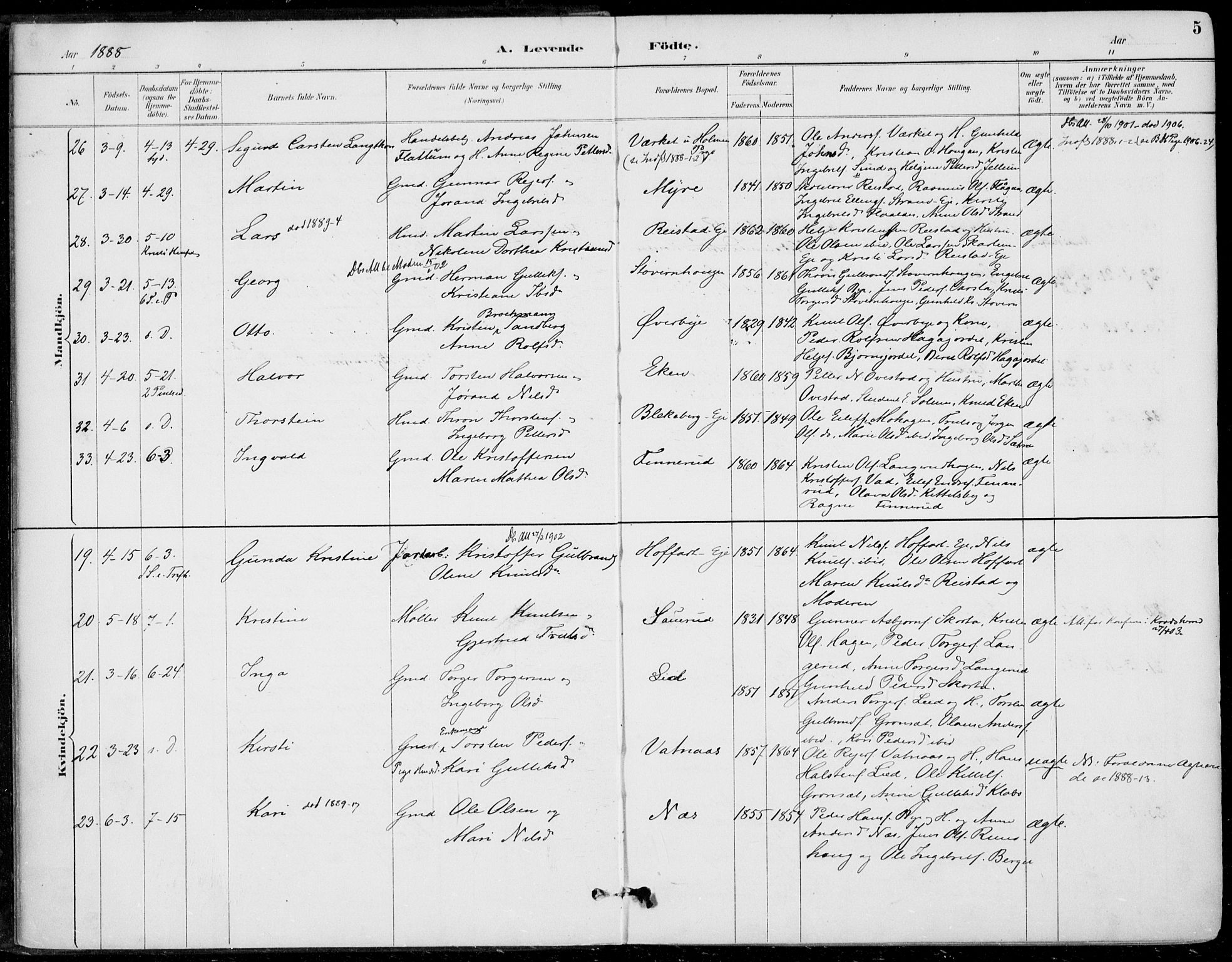 Sigdal kirkebøker, AV/SAKO-A-245/F/Fb/L0001: Parish register (official) no. II 1, 1888-1900, p. 5