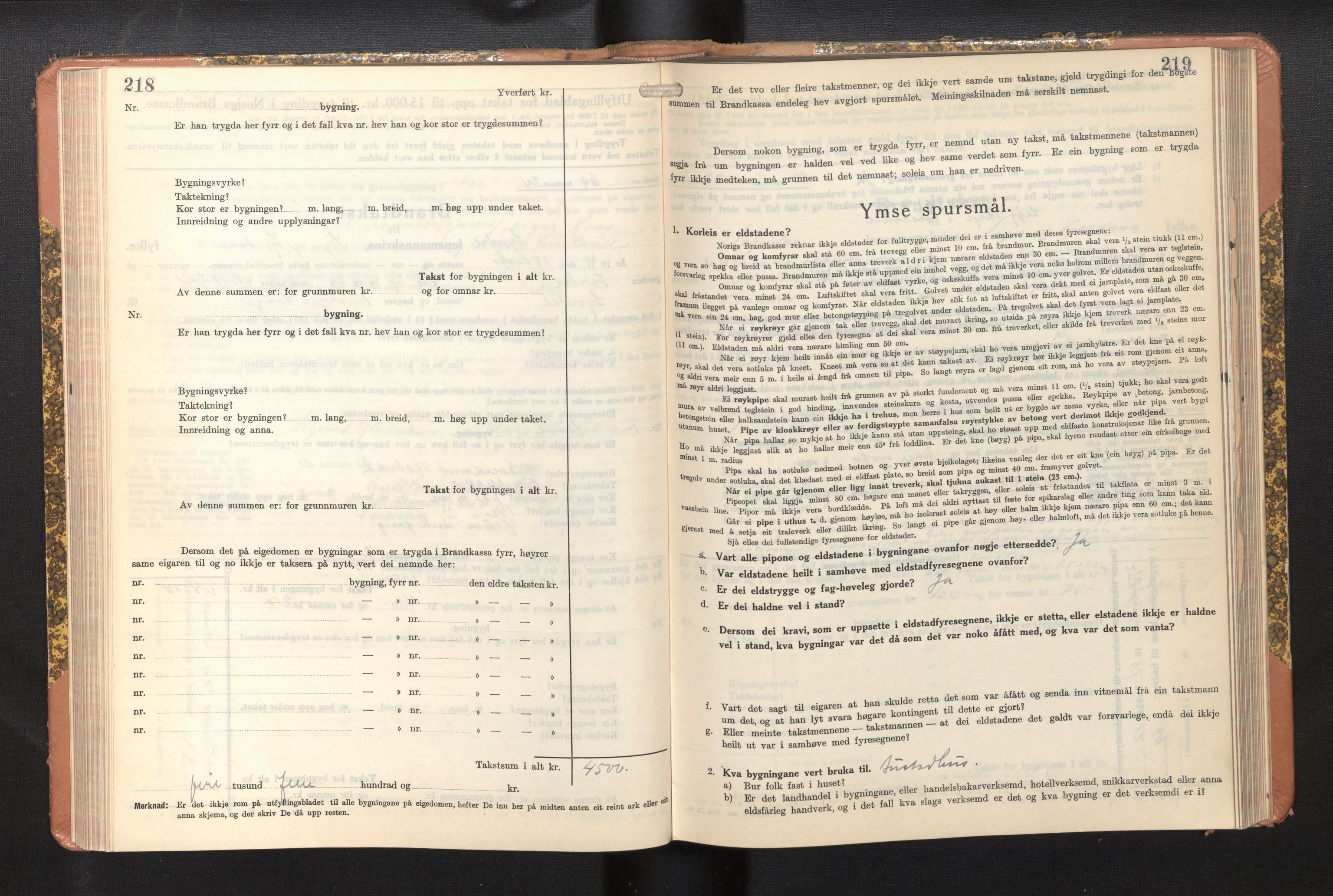 Lensmannen i Sogndal, AV/SAB-A-29901/0012/L0014: Branntakstprotokoll, skjematakst, 1938-1950, p. 218-219