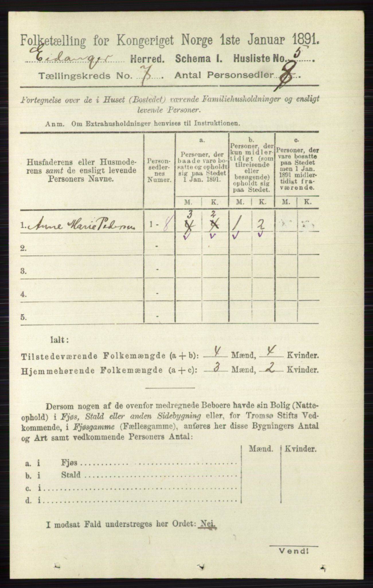 RA, 1891 census for 0813 Eidanger, 1891, p. 2731