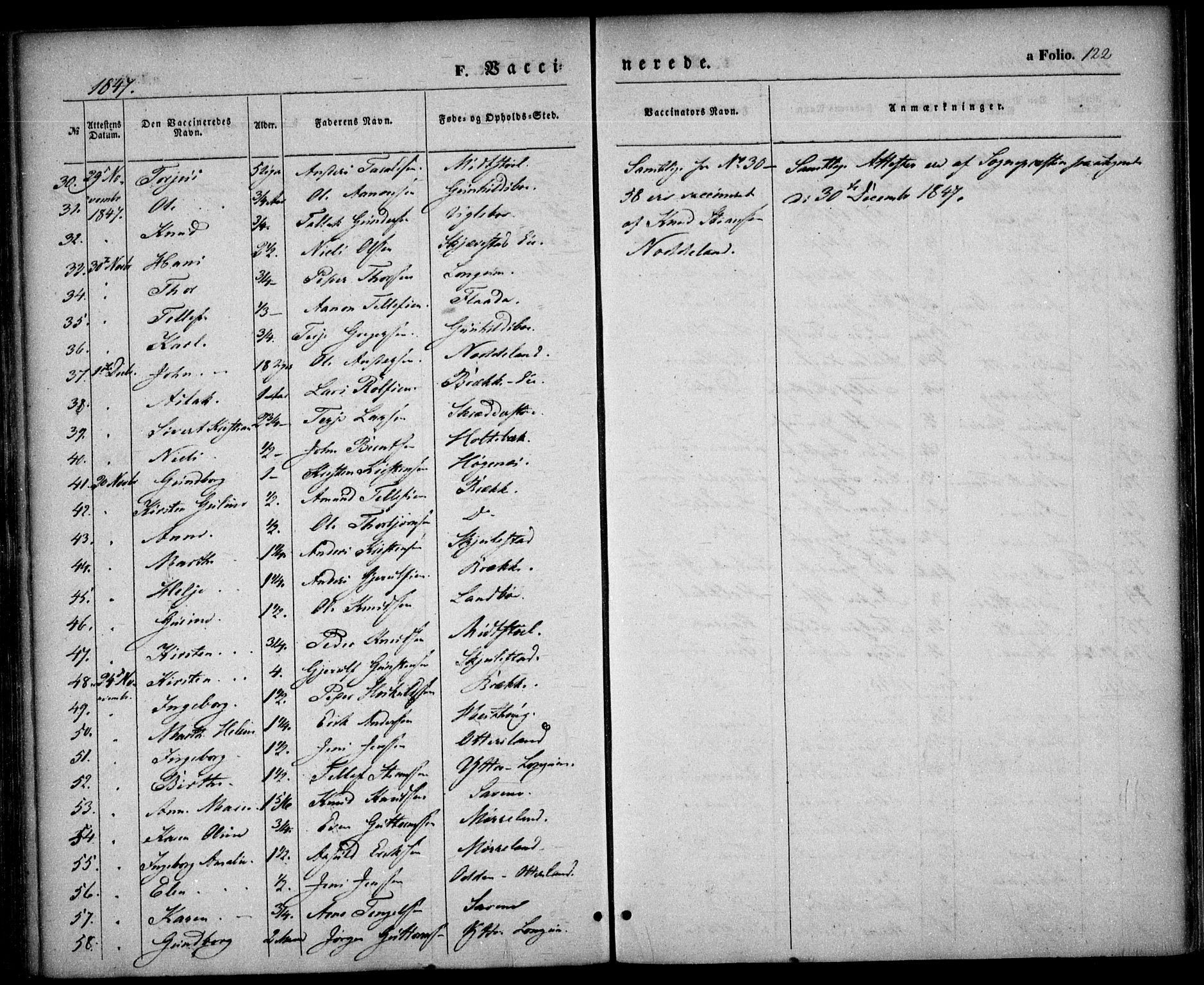 Austre Moland sokneprestkontor, SAK/1111-0001/F/Fa/Faa/L0007: Parish register (official) no. A 7, 1847-1857, p. 122