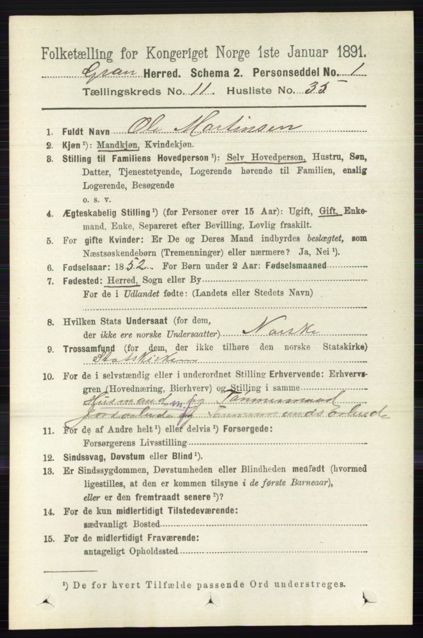 RA, 1891 census for 0534 Gran, 1891, p. 5686