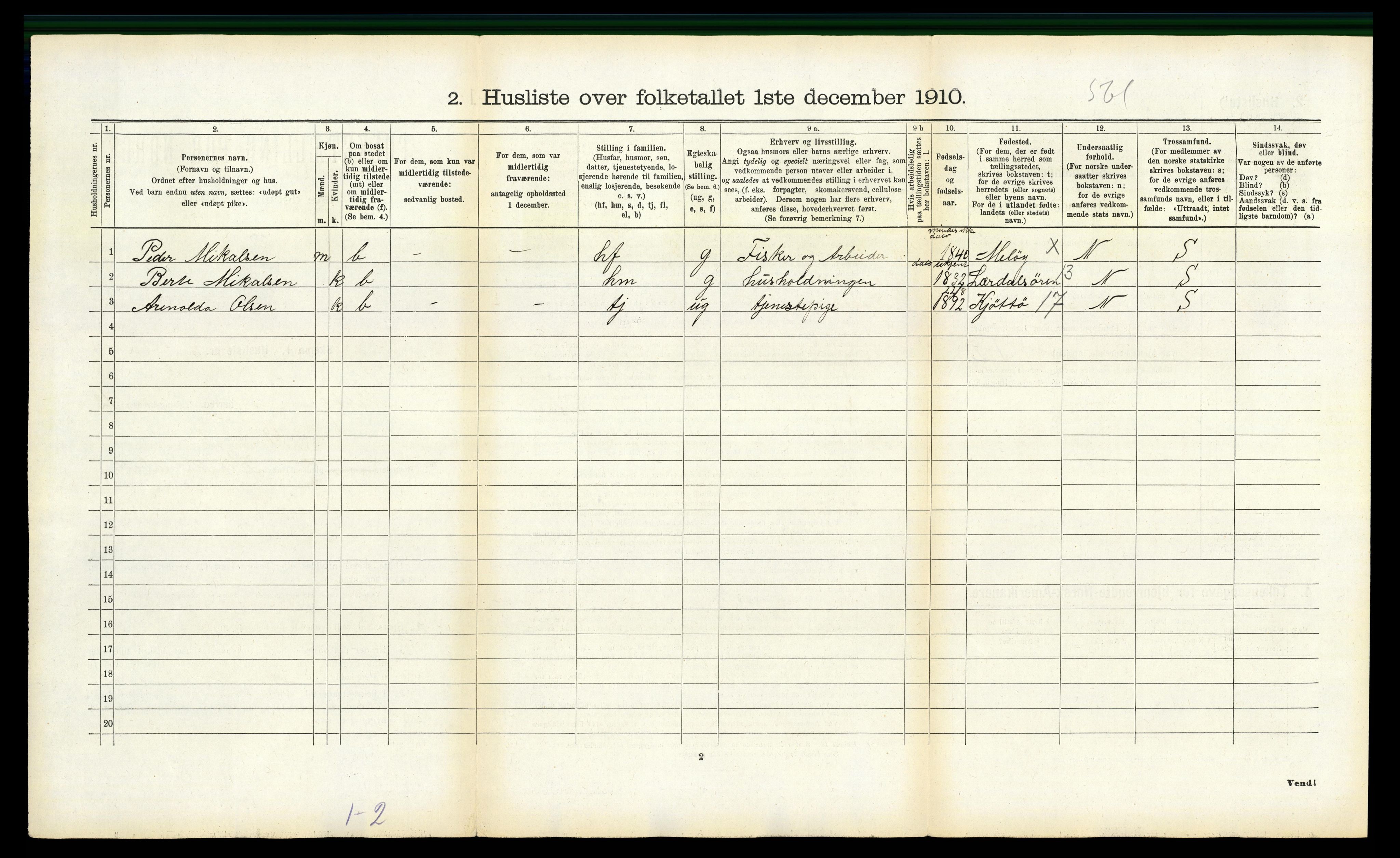 RA, 1910 census for Meløy, 1910, p. 909