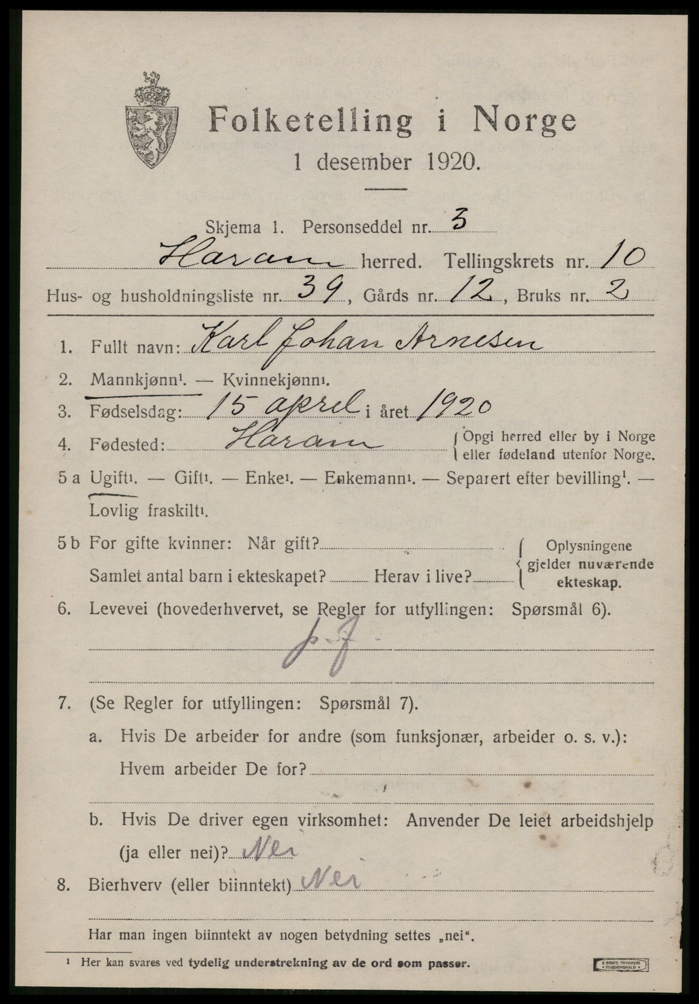 SAT, 1920 census for Haram, 1920, p. 6255