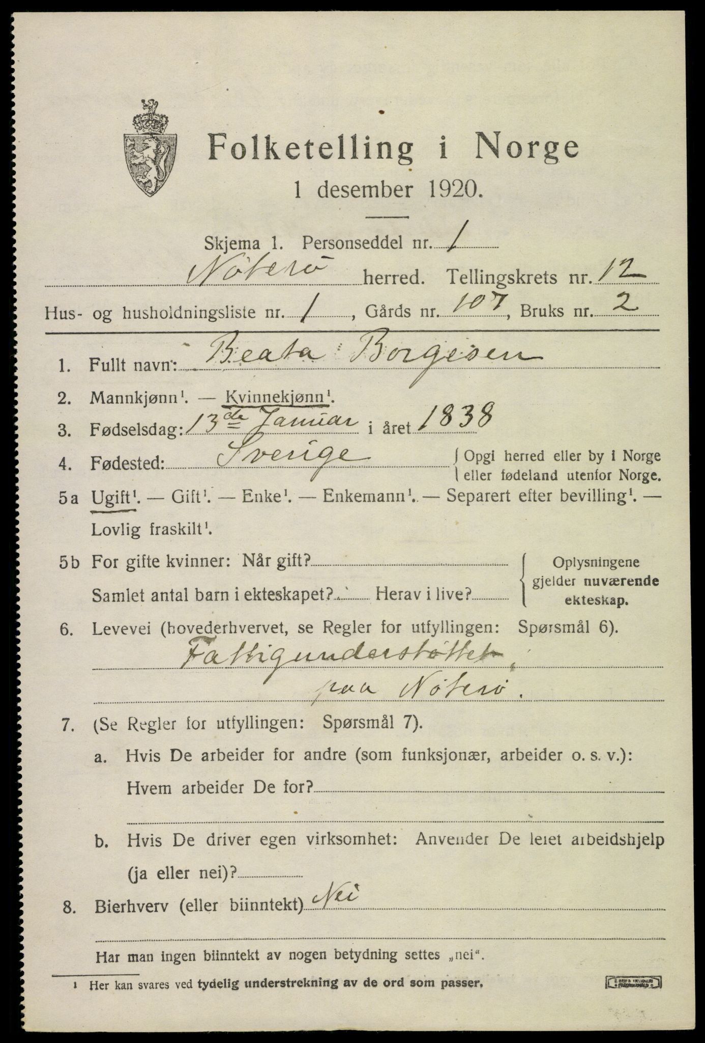 SAKO, 1920 census for Nøtterøy, 1920, p. 14737