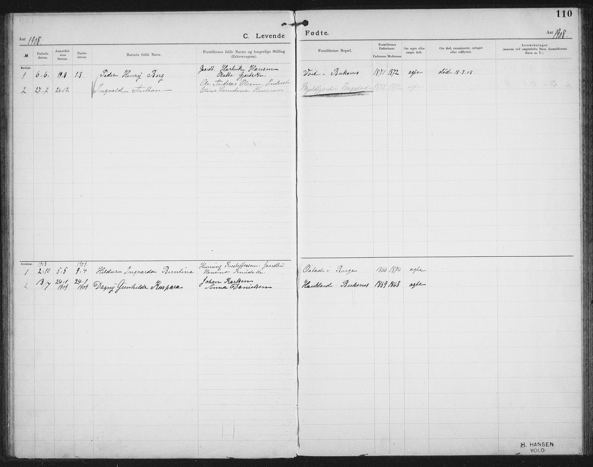 Ministerialprotokoller, klokkerbøker og fødselsregistre - Nordland, SAT/A-1459/881/L1174: Dissenter register no. 881D01, 1891-1933, p. 110