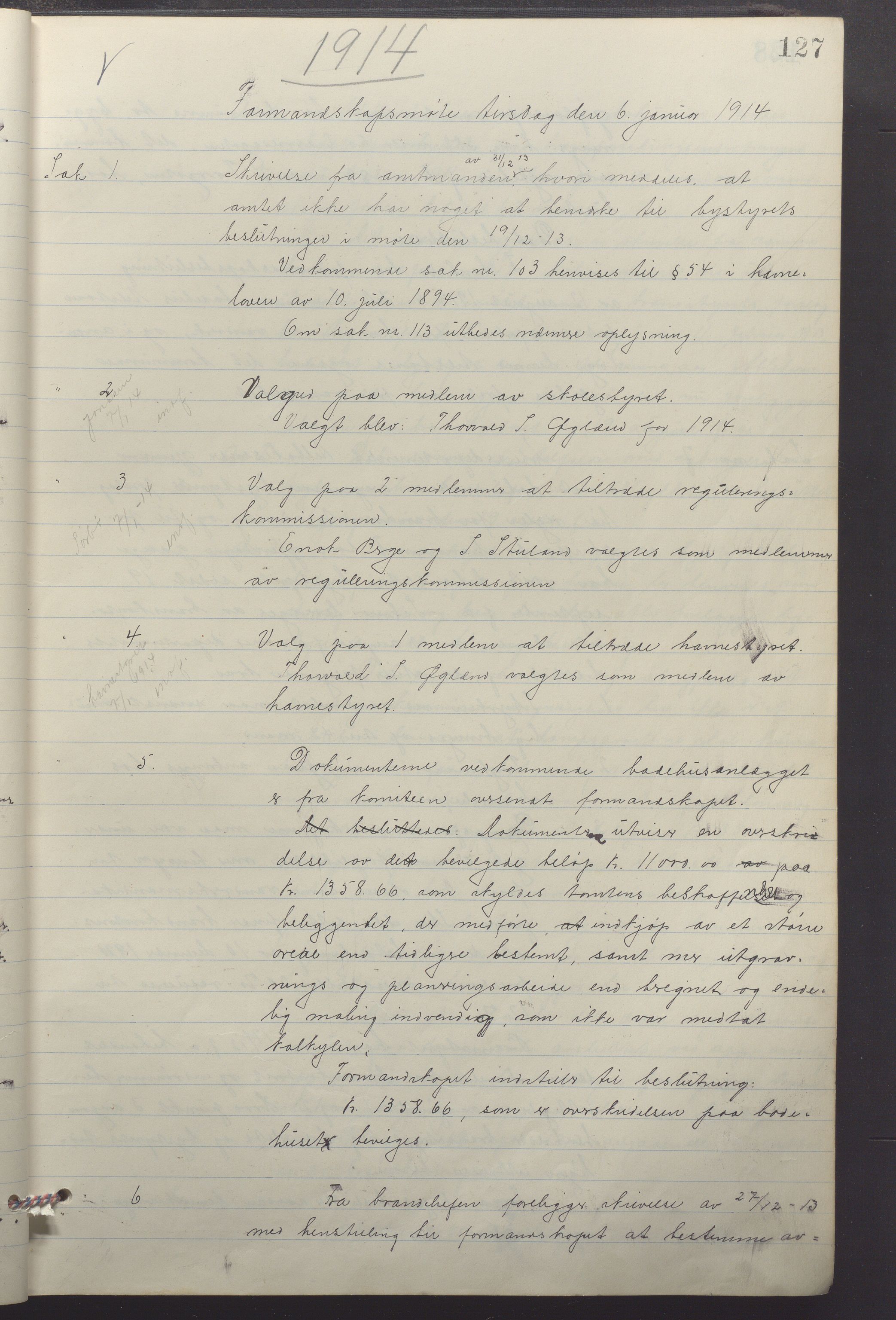 Sandnes kommune - Formannskapet og Bystyret, IKAR/K-100188/Aa/L0008: Møtebok, 1913-1917, p. 127