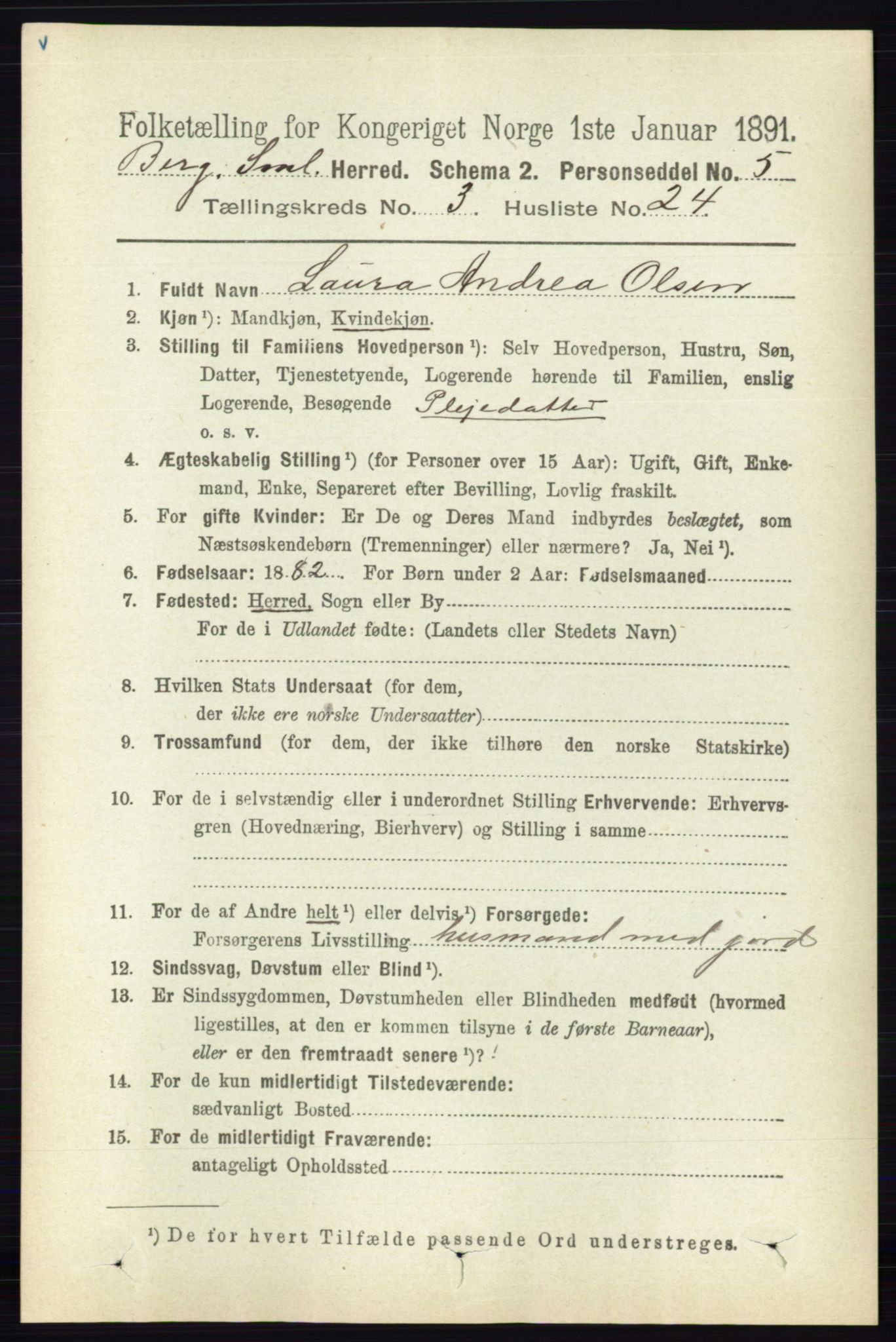 RA, 1891 census for 0116 Berg, 1891, p. 2026